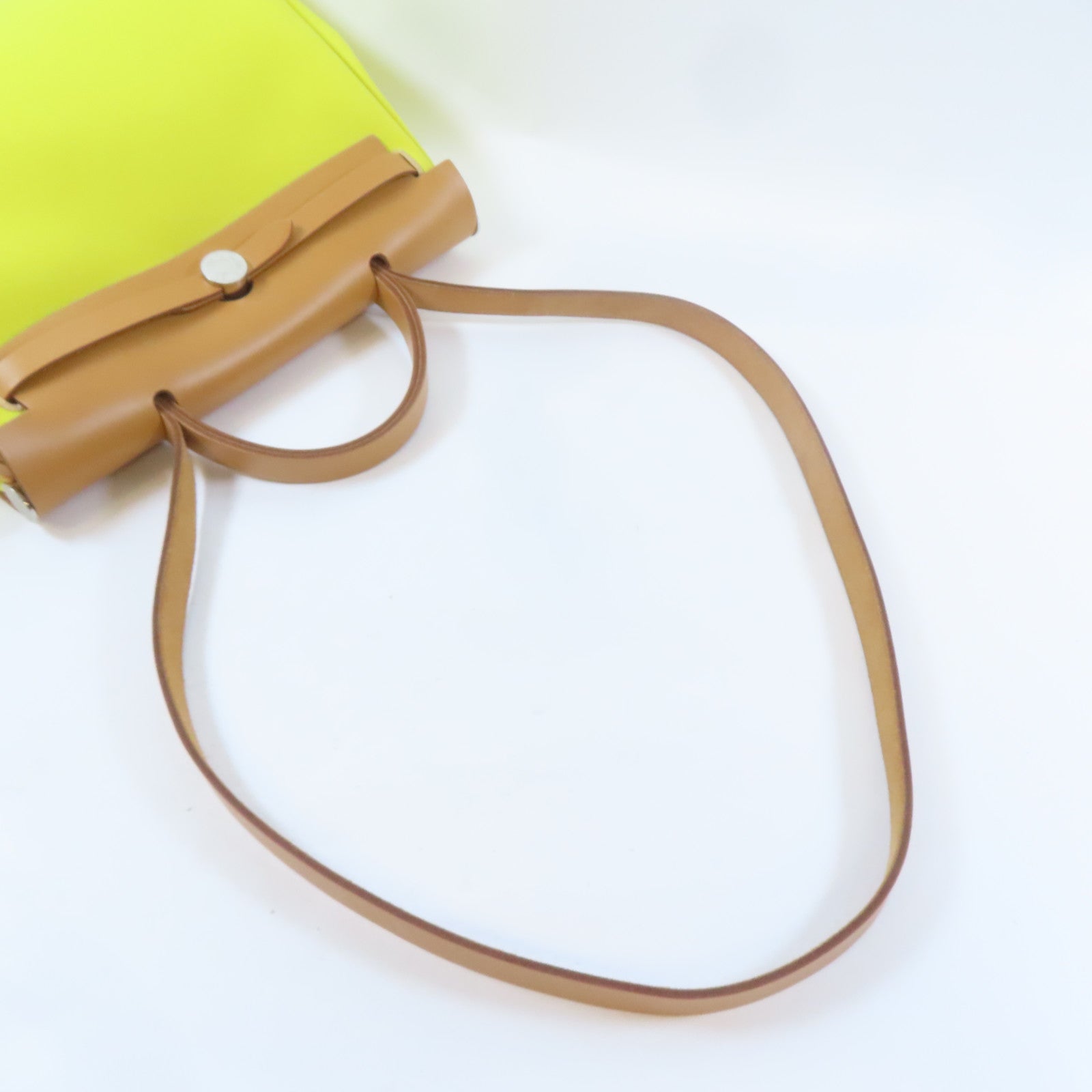 HERMES 帆布Herbag PM銀扣手挽肩背兩用袋黃色