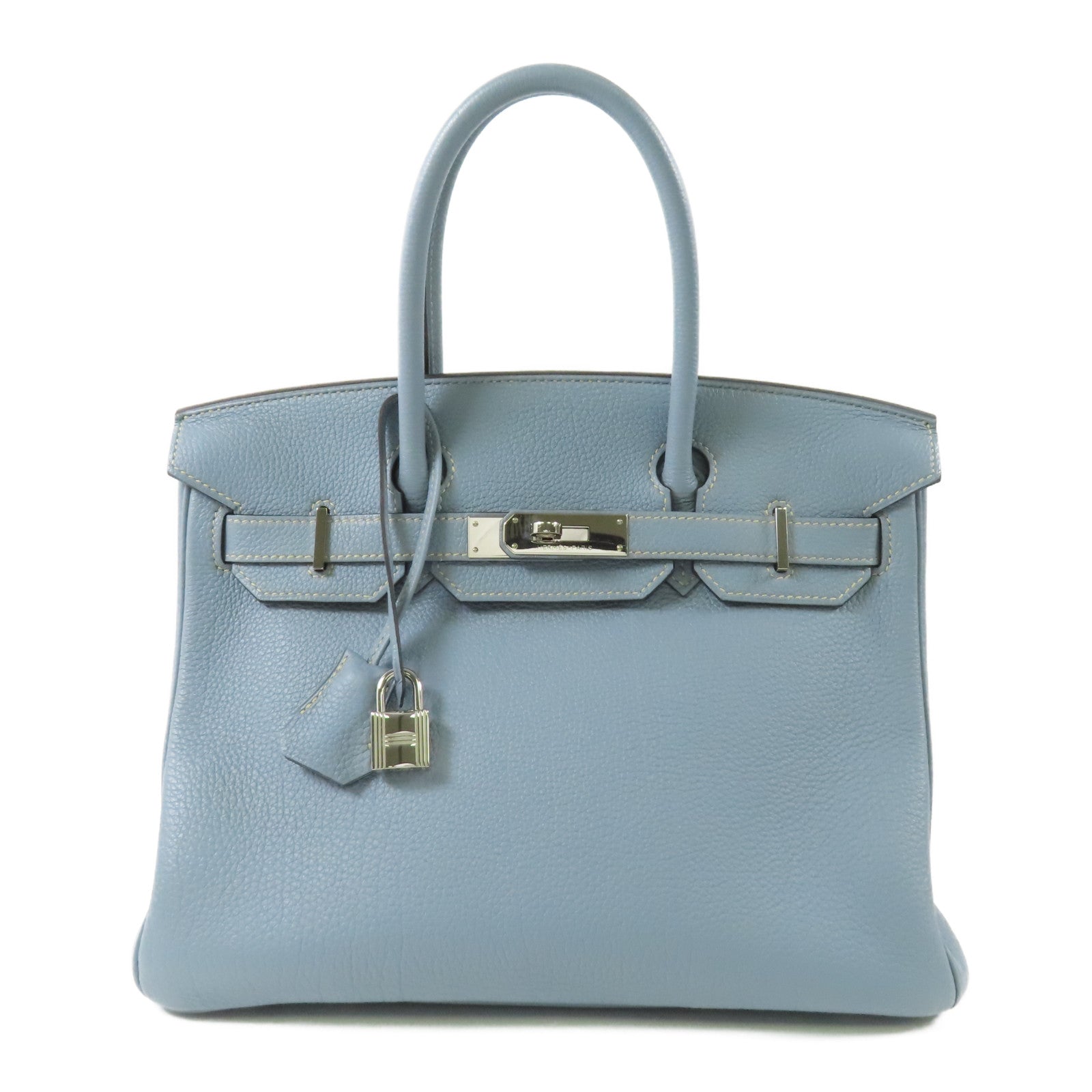 HERMES PHW Birkin 30 Handbag Togo Leather Bleu Lin