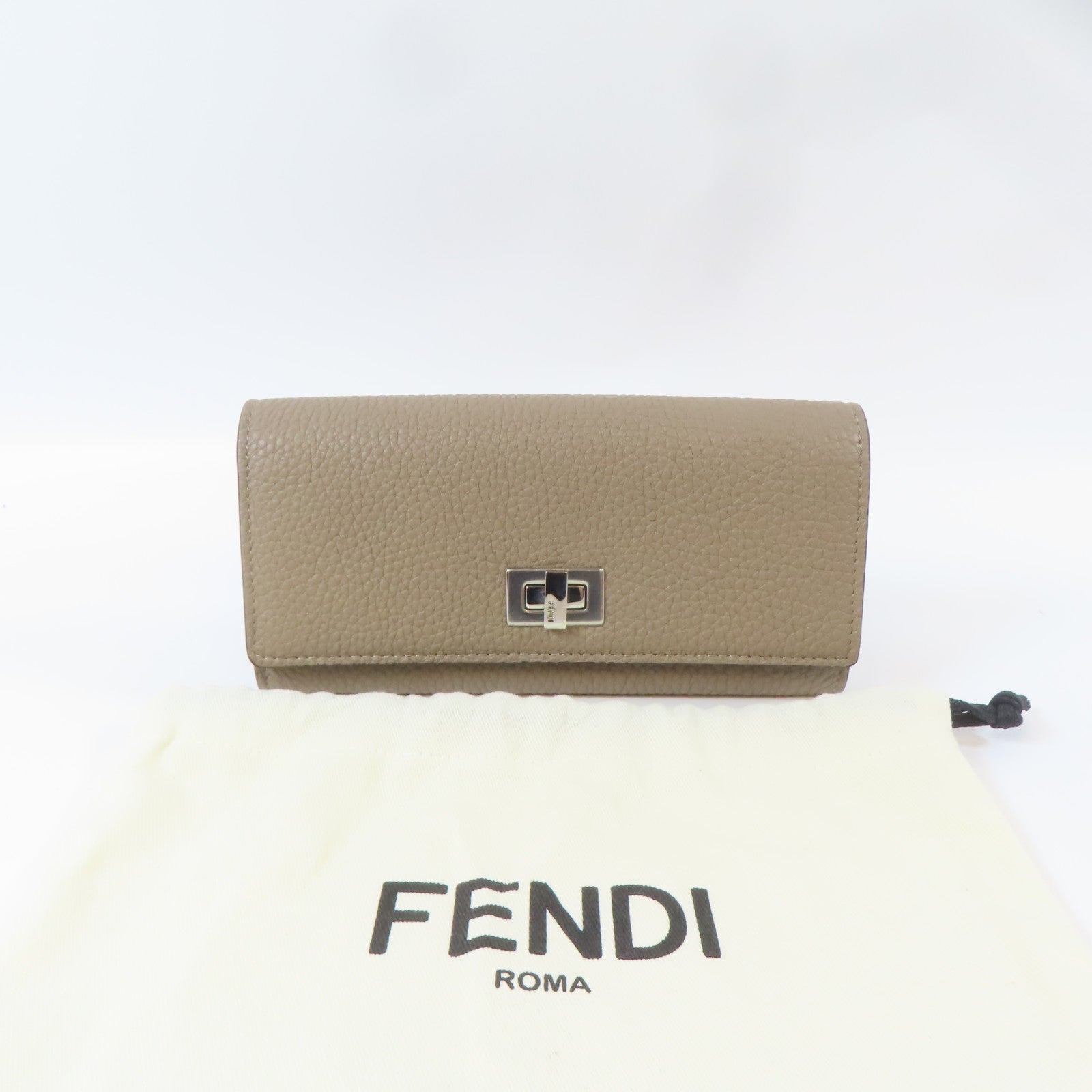 FENDI 牛皮皮革Long wallet銀扣錢包灰色