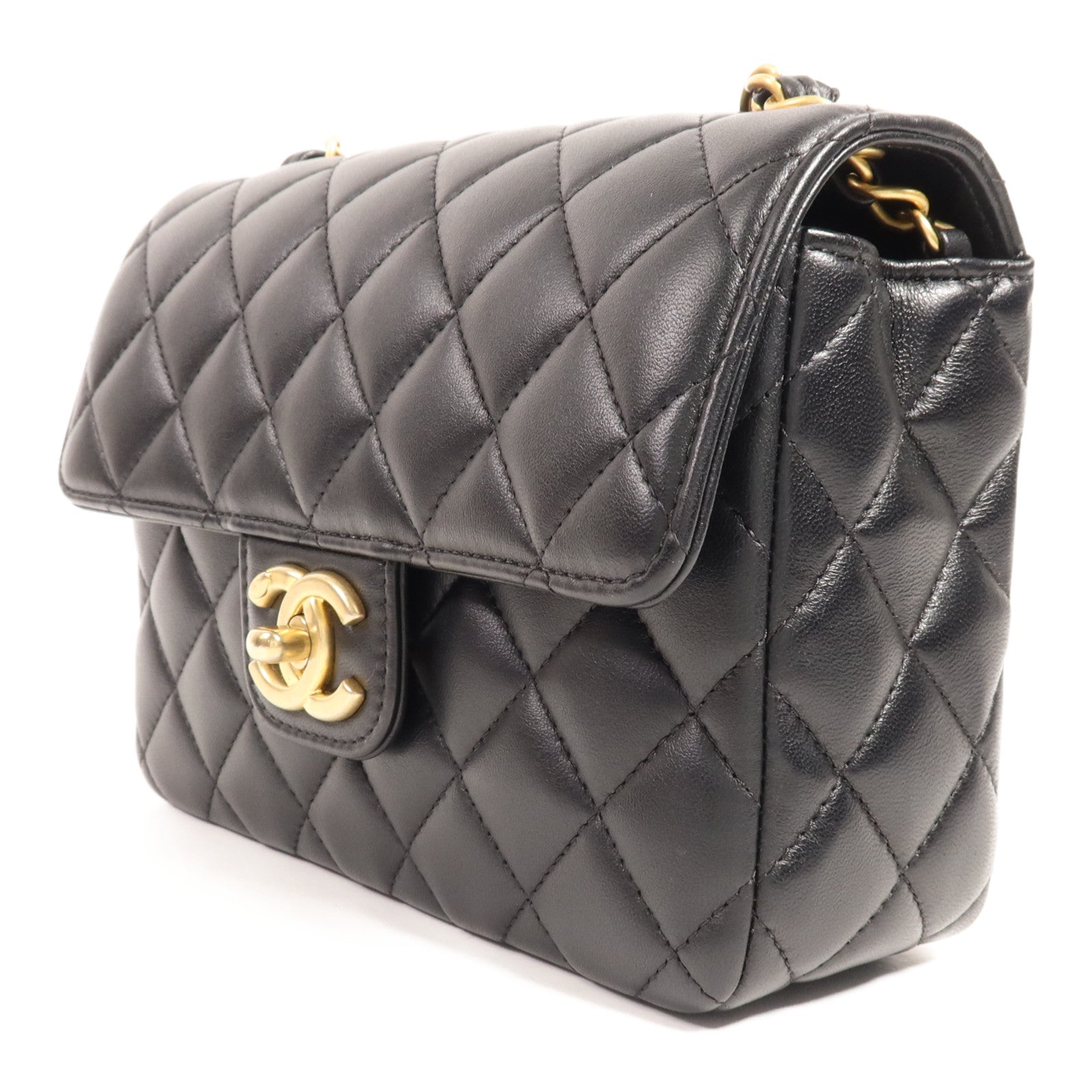 CHANEL 羊皮皮革Chain Shoulder金扣鏈帶肩背袋
