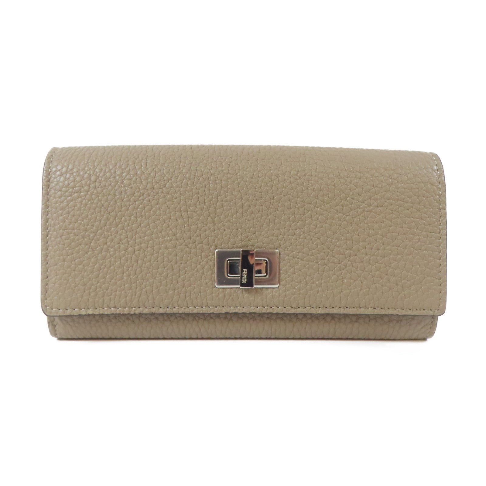 FENDI 牛皮皮革Long wallet銀扣錢包灰色
