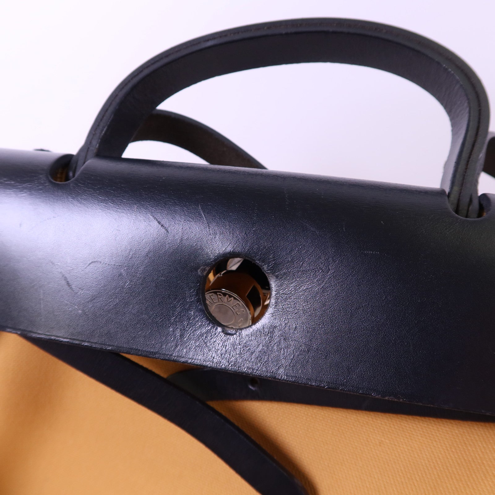 HERMES 帆布Herbag PM銀扣手挽肩背兩用袋Moutarde