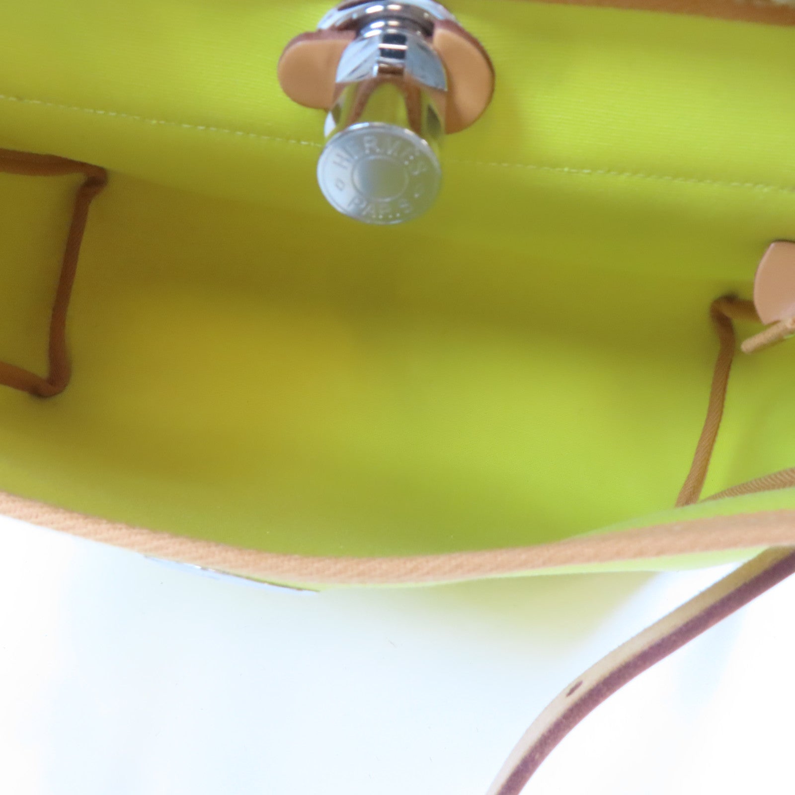 HERMES 帆布Herbag PM銀扣手挽肩背兩用袋黃色
