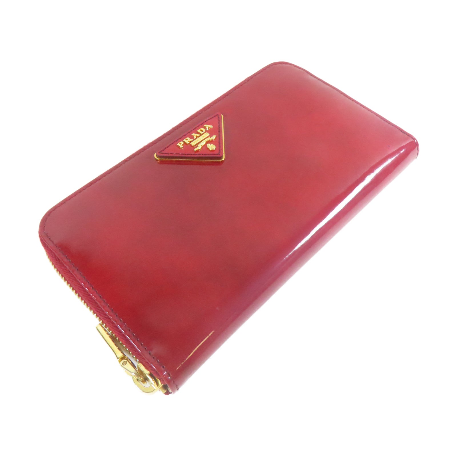 PRADA 【激減優惠】漆皮皮革Zipper Long Wallet金扣長錢包紅色