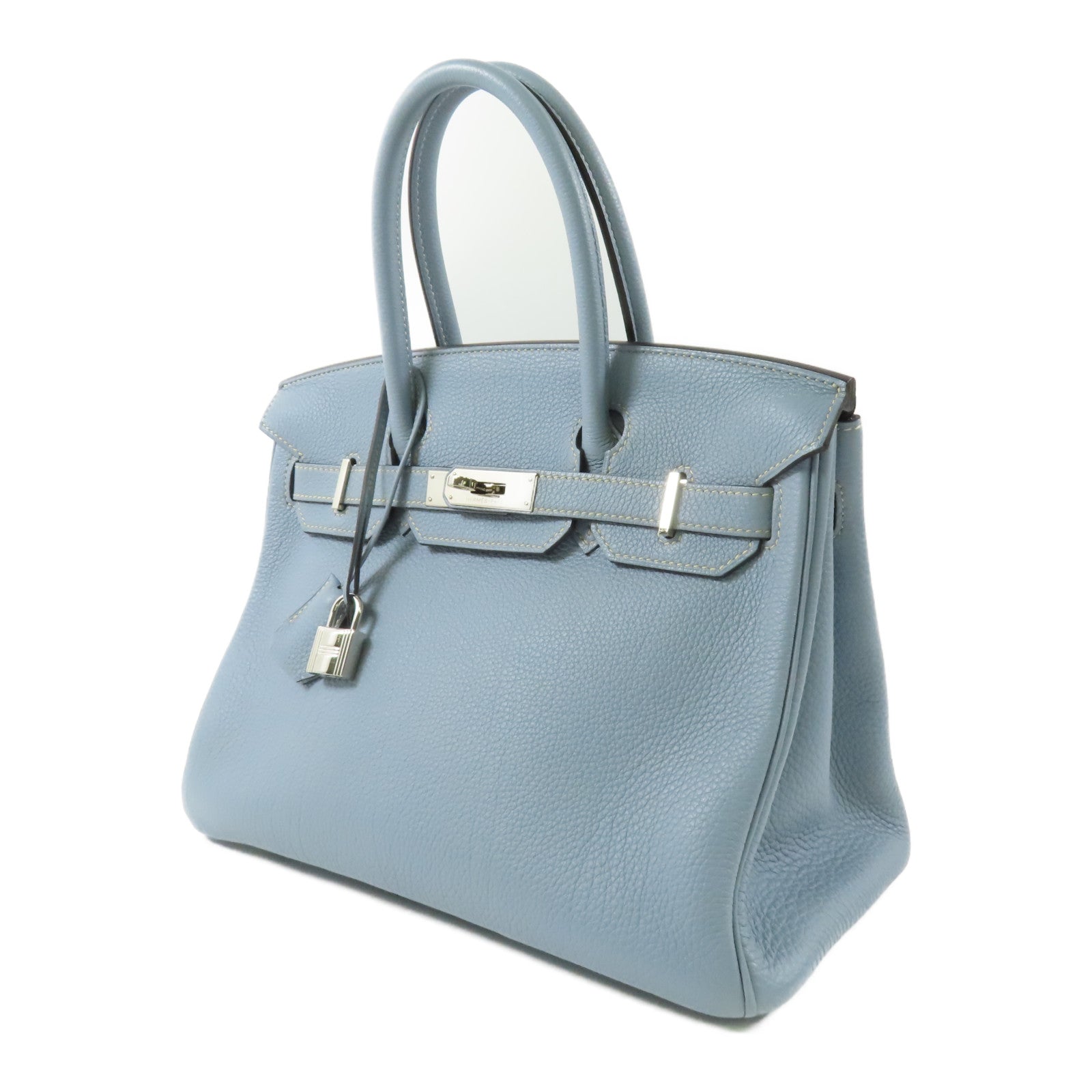 HERMES PHW Birkin 30 Handbag Togo Leather Bleu Lin