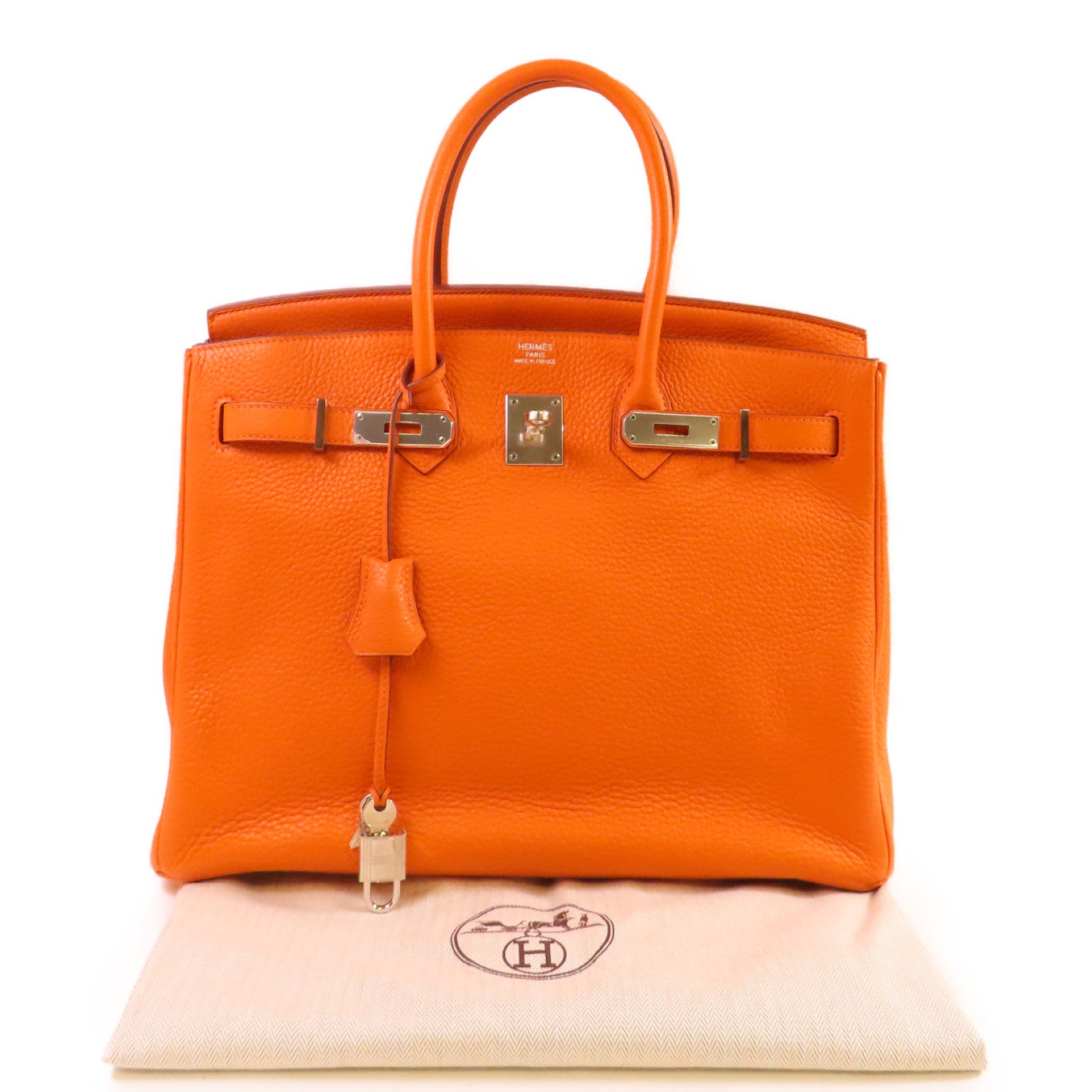 HERMES Clemence皮革Birkin 35 Hand Bag銀扣手挽袋93 Orange橙色