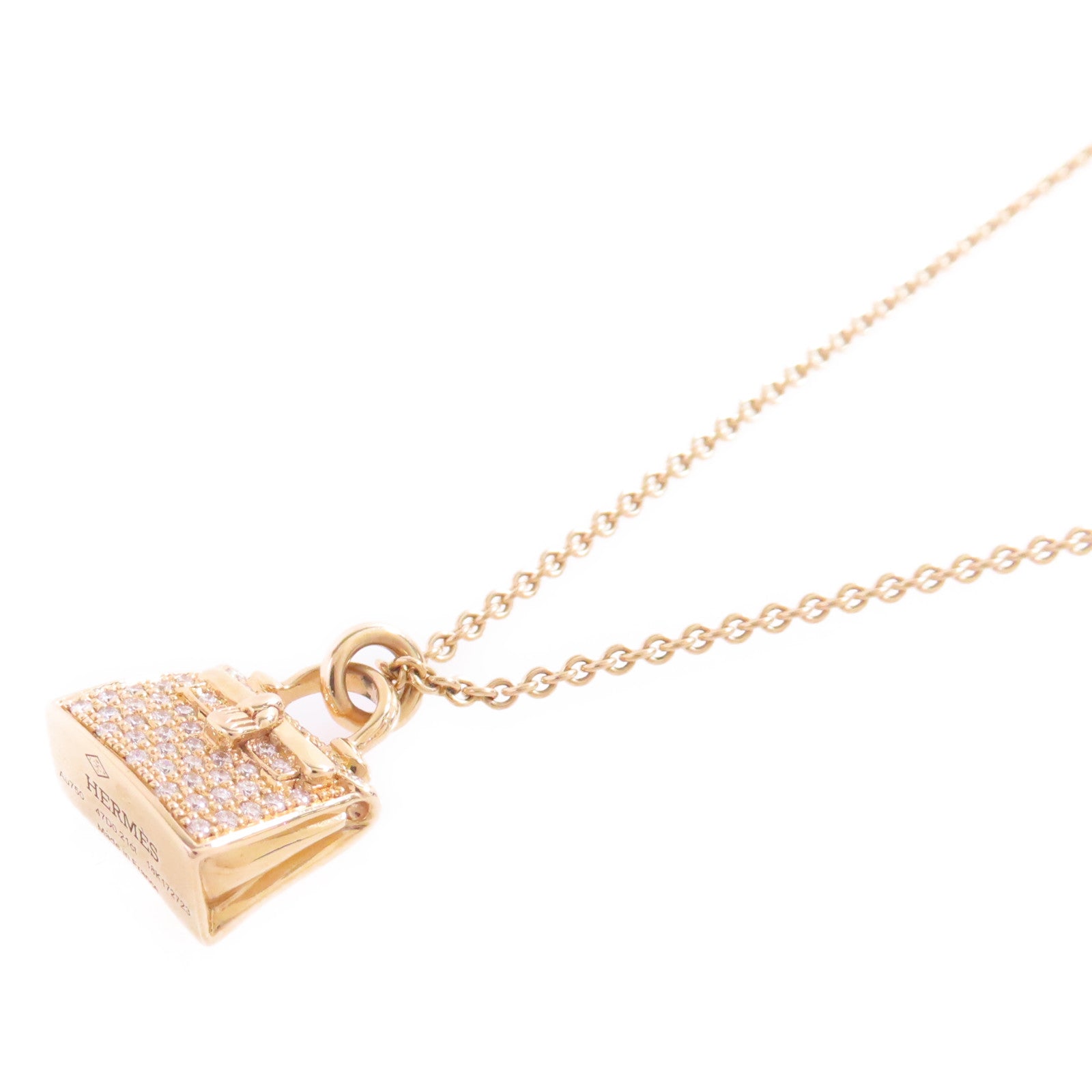 HERMES GHW Diamond Kelly Pendant Necklace 18K Rose Gold