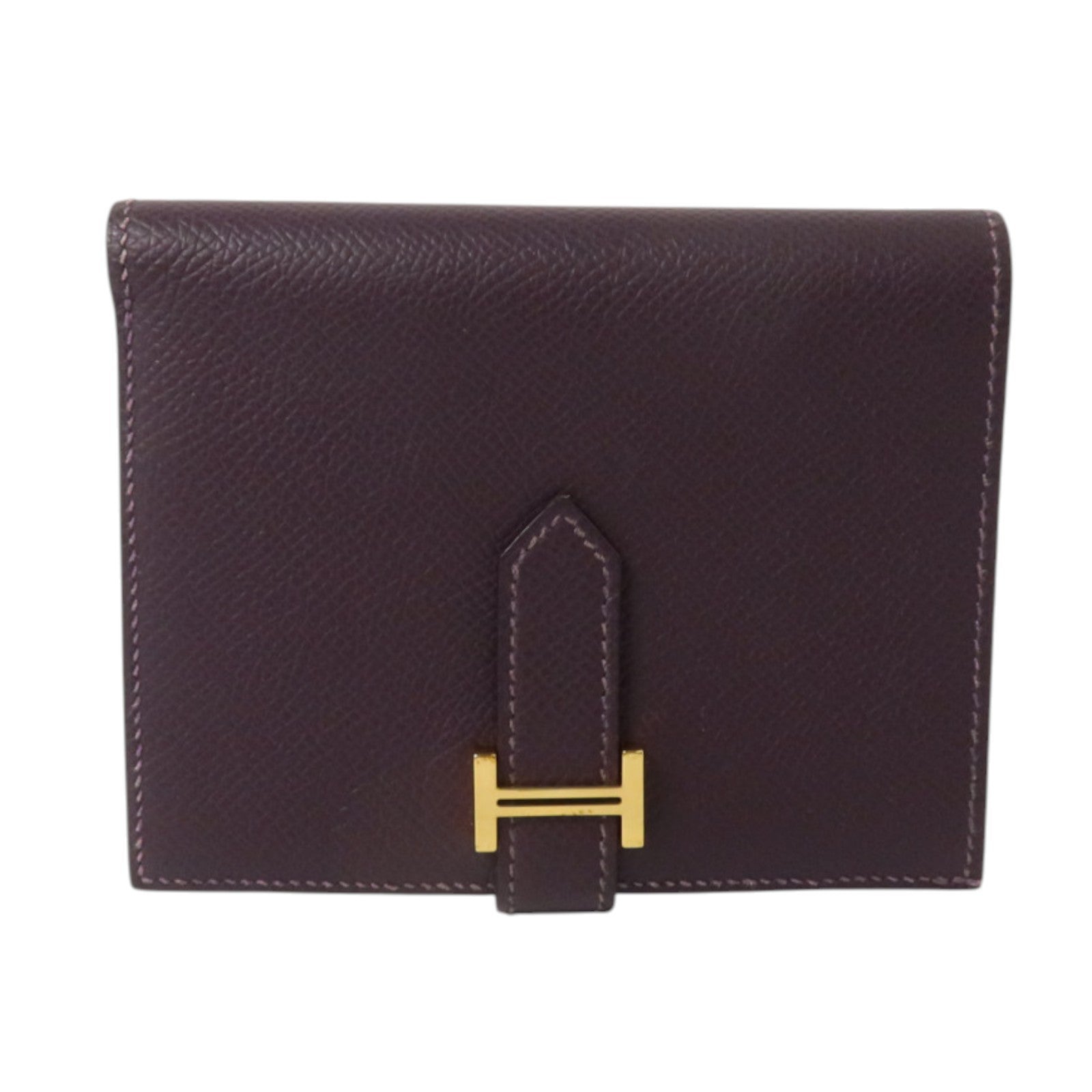 HERMES Epsom皮革Bearn Compact Wallet金扣錢包Raisin/Anemone