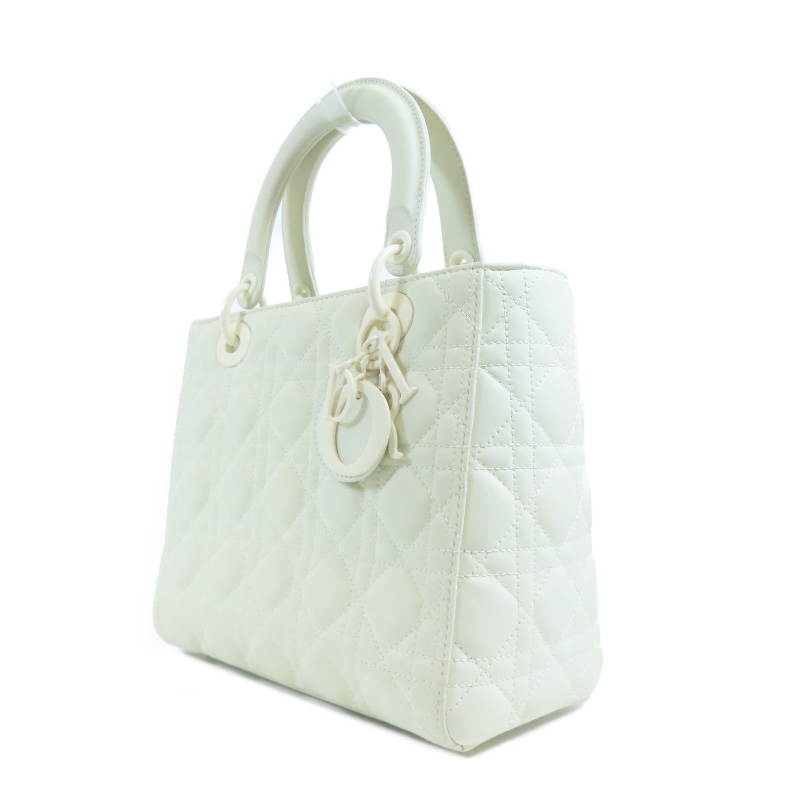 Dior CD Lady Dior 2 Way Shoulder Handbag M0565ILOI Calfskin White