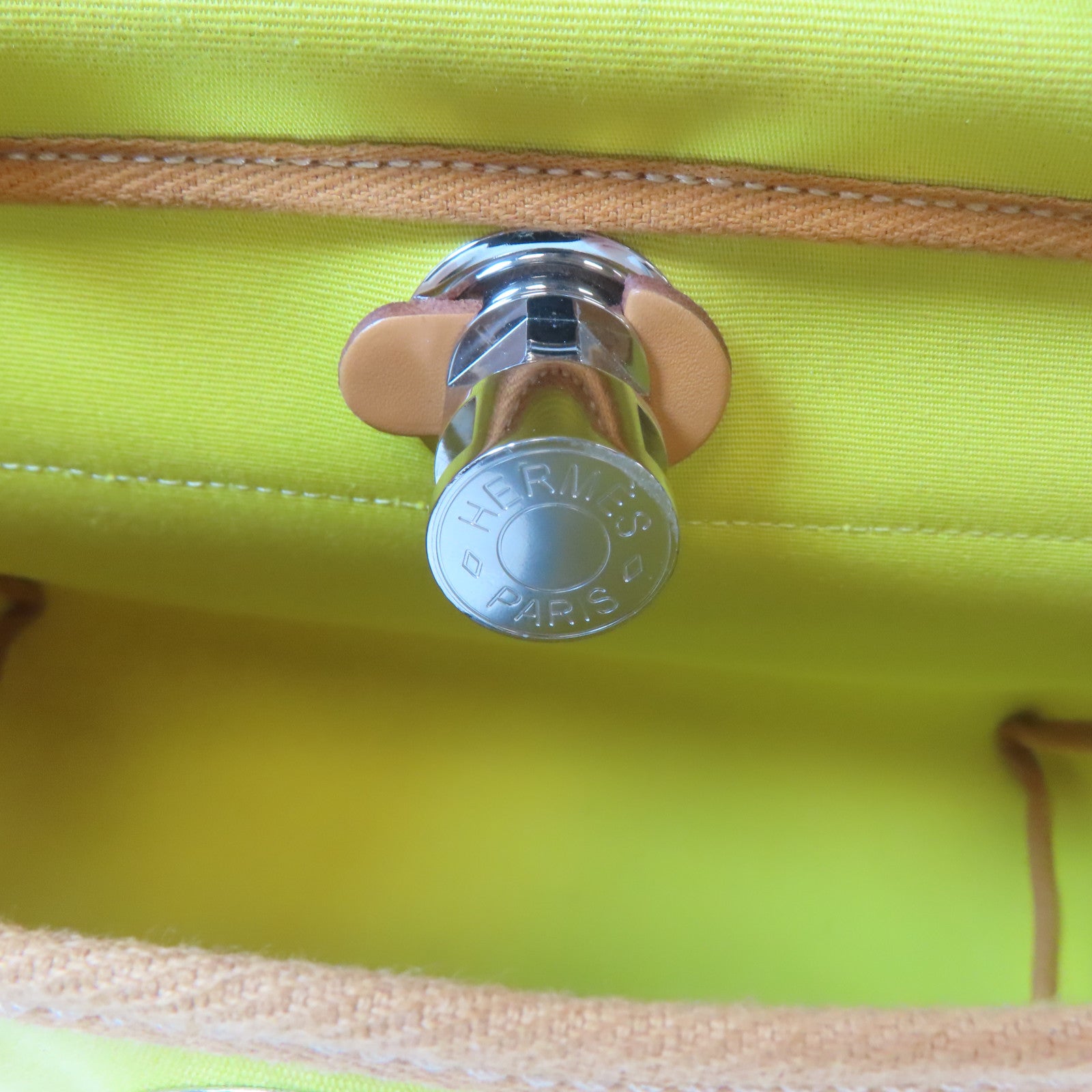 HERMES 帆布Herbag PM銀扣手挽肩背兩用袋黃色