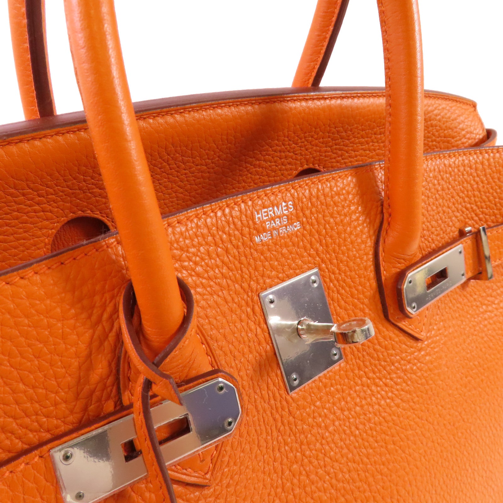 HERMES Clemence皮革Birkin 35 Hand Bag銀扣手挽袋93 Orange橙色