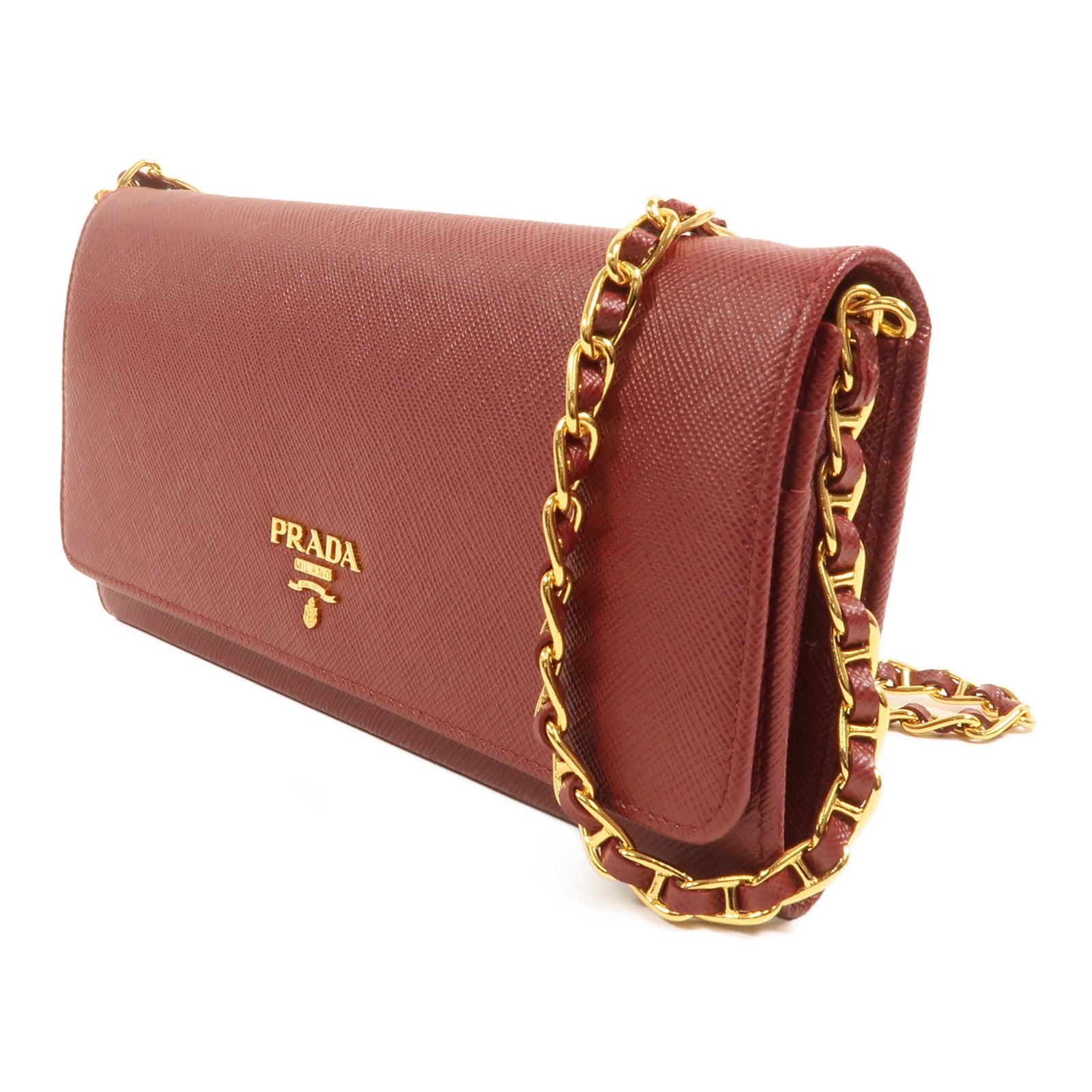 PRADA 牛皮皮革Chain Shoulder金扣鏈帶肩背袋