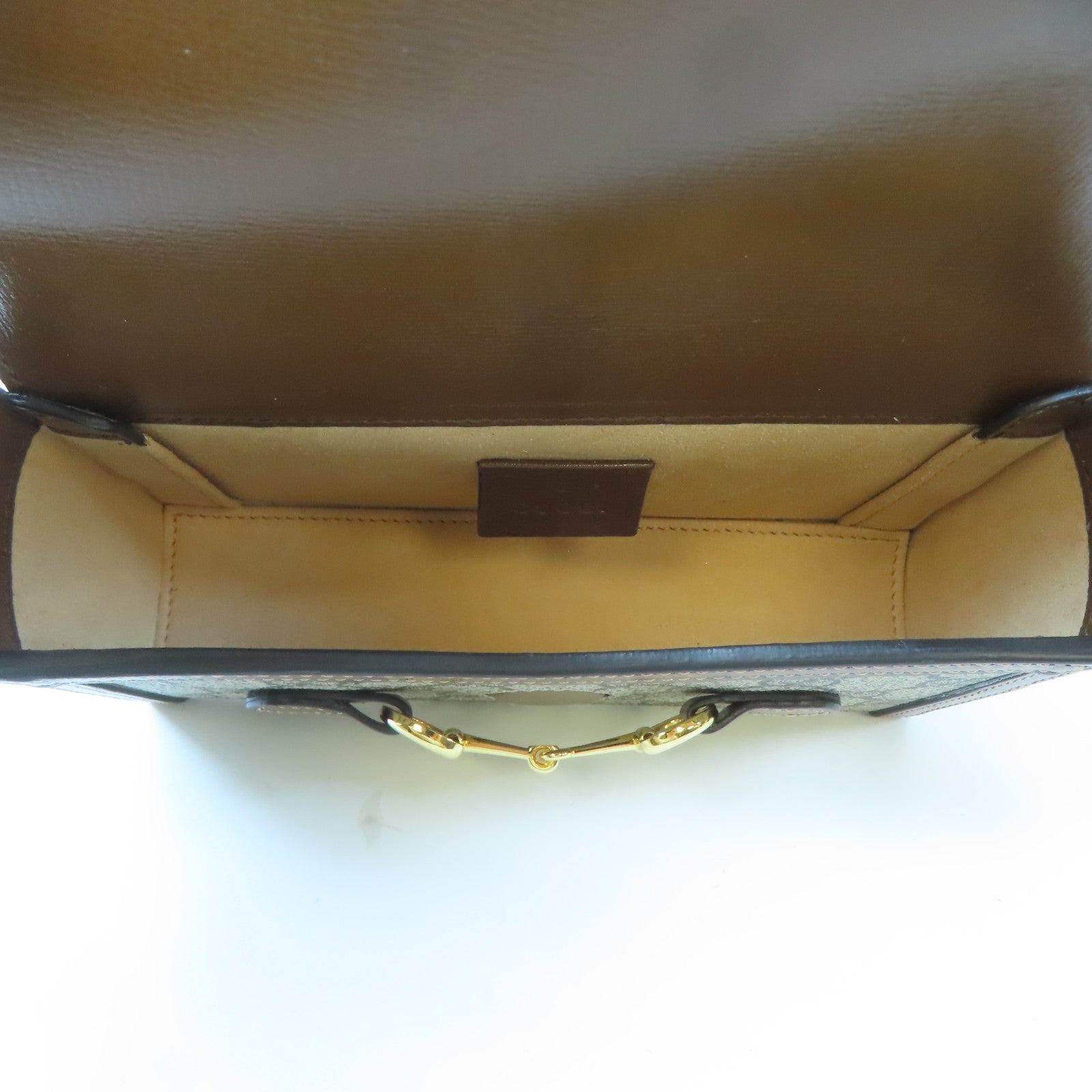 GUCCI 塗層帆布Horsebit 1955 Mini金扣肩背袋啡色