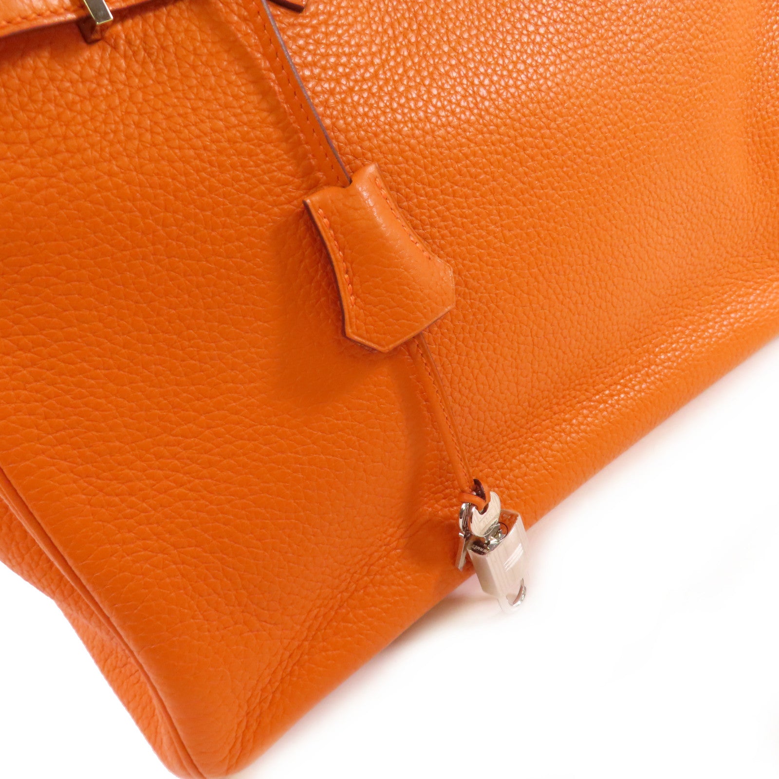HERMES Clemence皮革Birkin 35 Hand Bag銀扣手挽袋93 Orange橙色