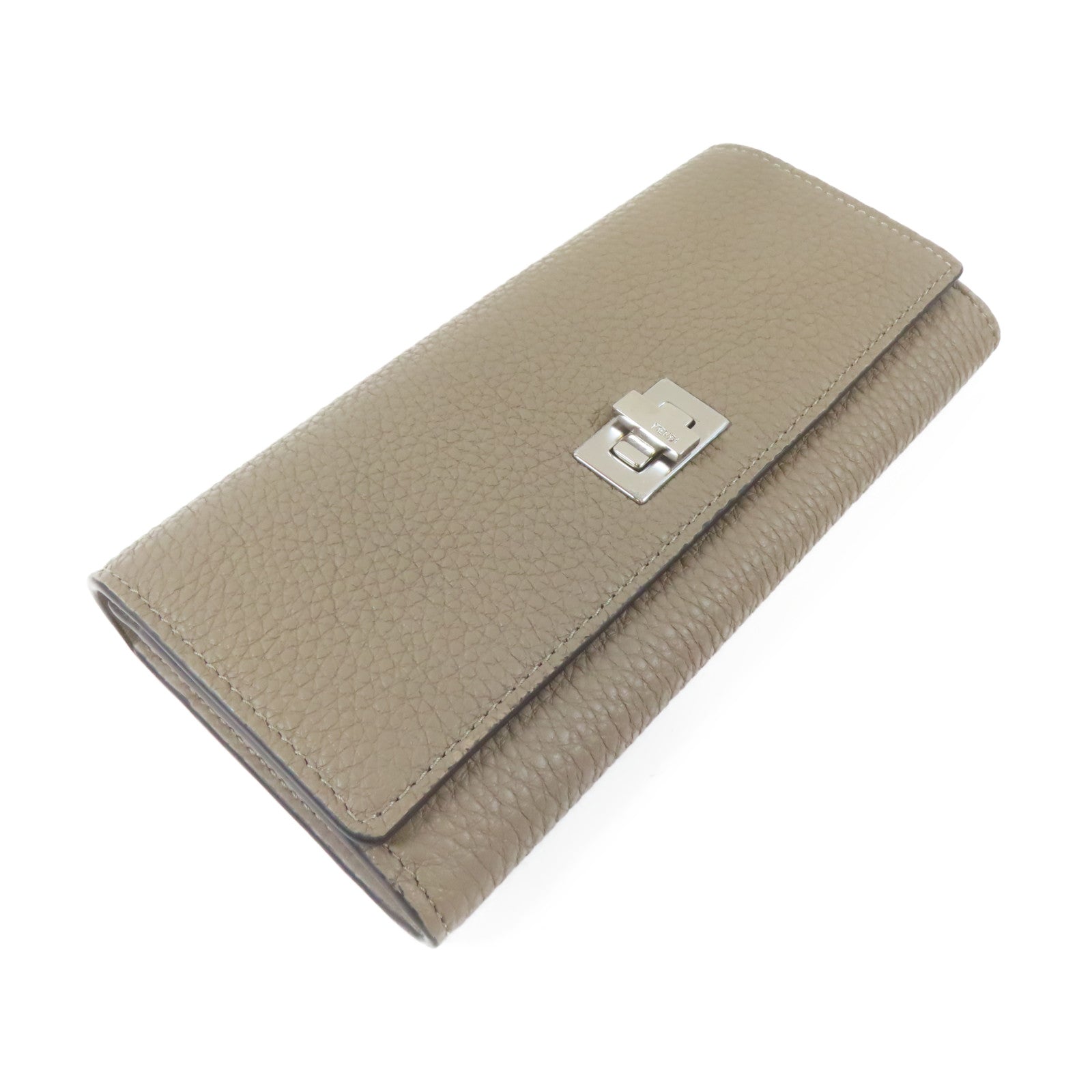FENDI 牛皮皮革Long wallet銀扣錢包灰色