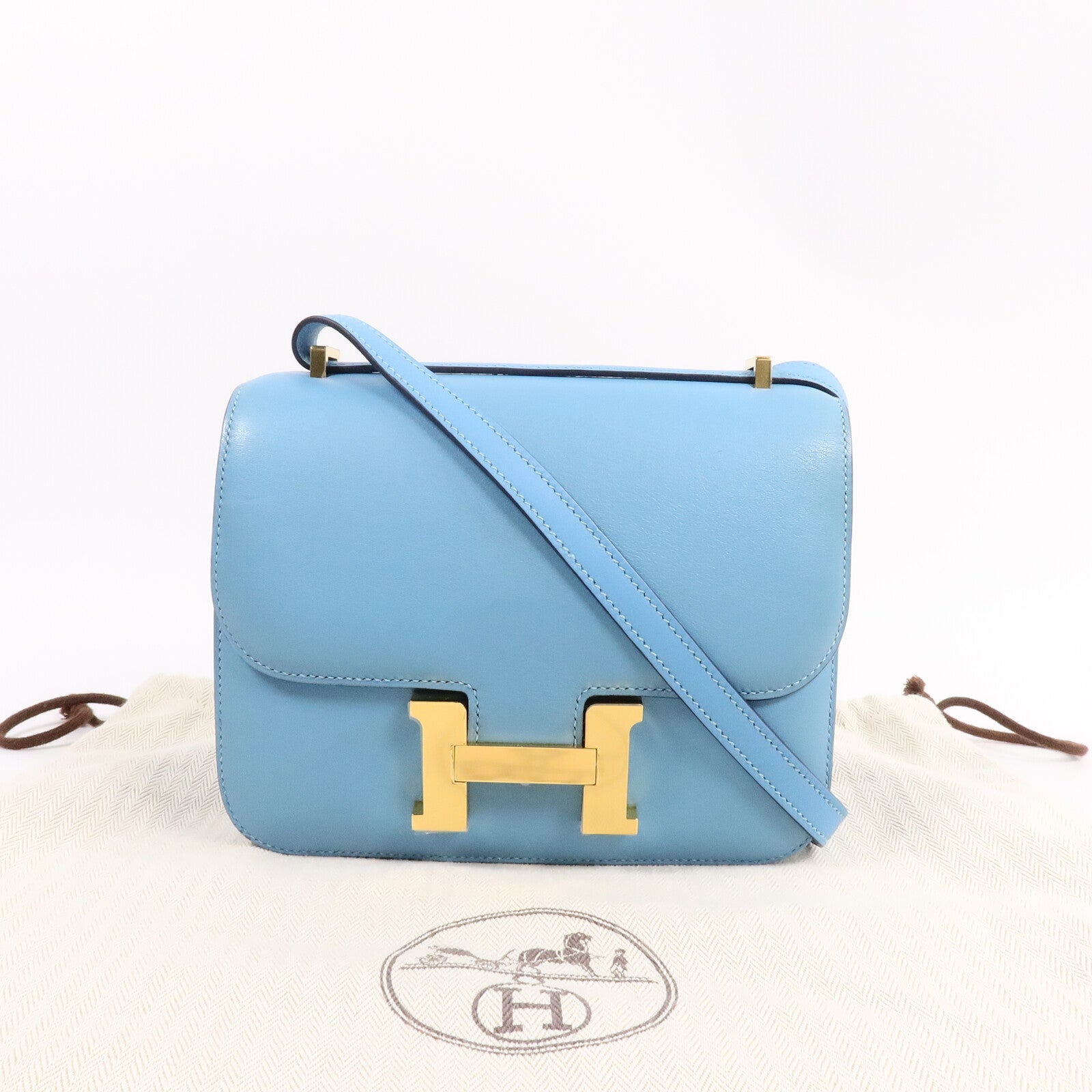 HERMES Swift皮革Constance Mini肩背袋Bleu Du Nord