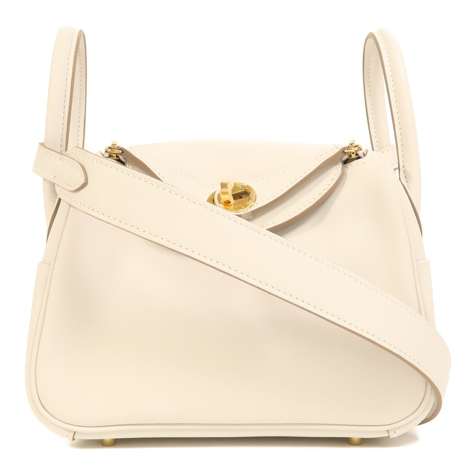 HERMES Swift皮革Mini Lindy金扣手挽肩背兩用袋Gris Meyer/Gris Pale