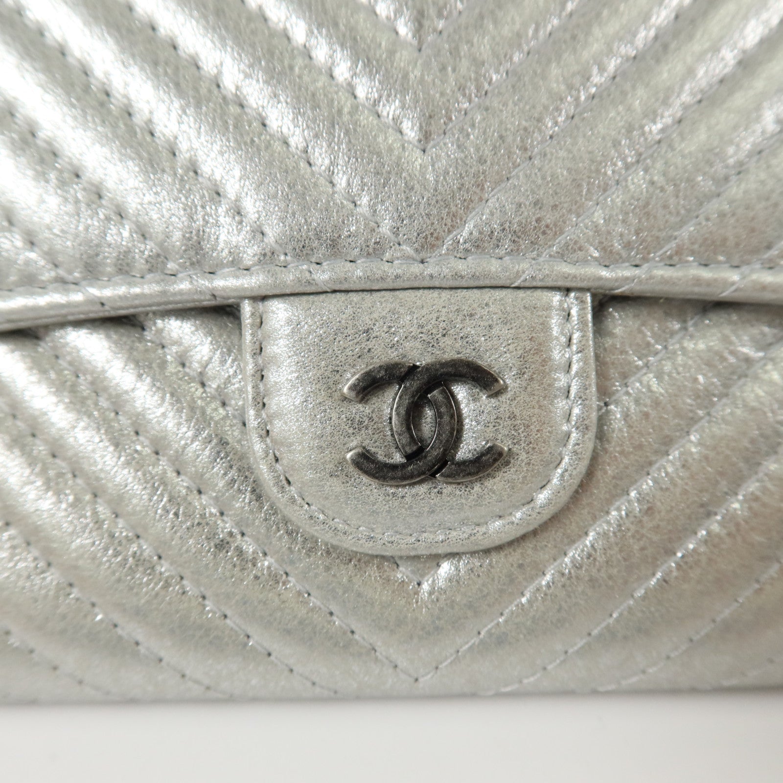 CHANEL 羊皮皮革Long Wallet銀扣長錢包