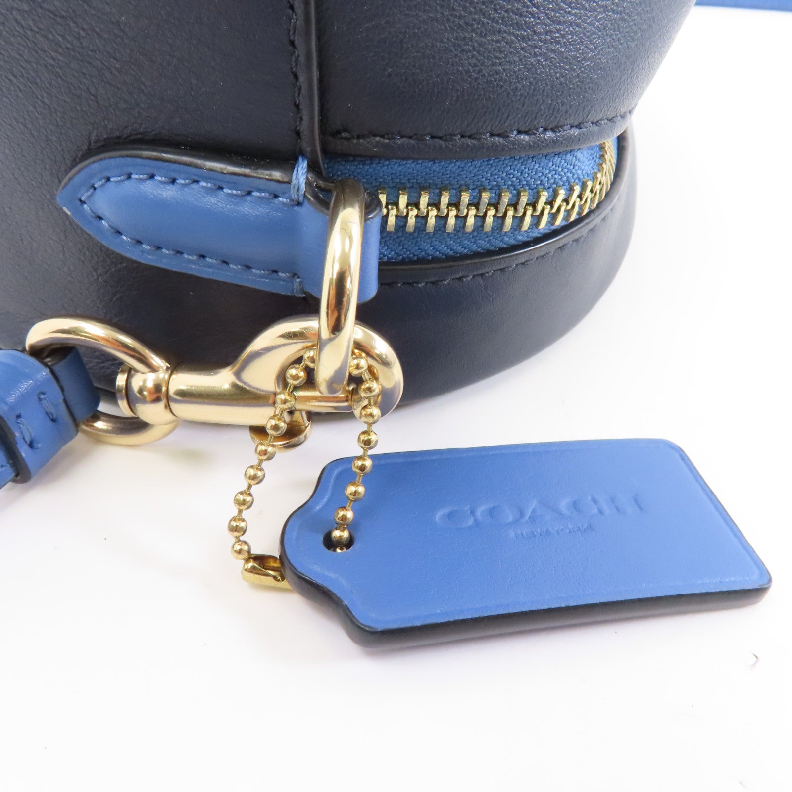 COACH 塗層帆布Shoulder Bag金扣肩背袋藍色