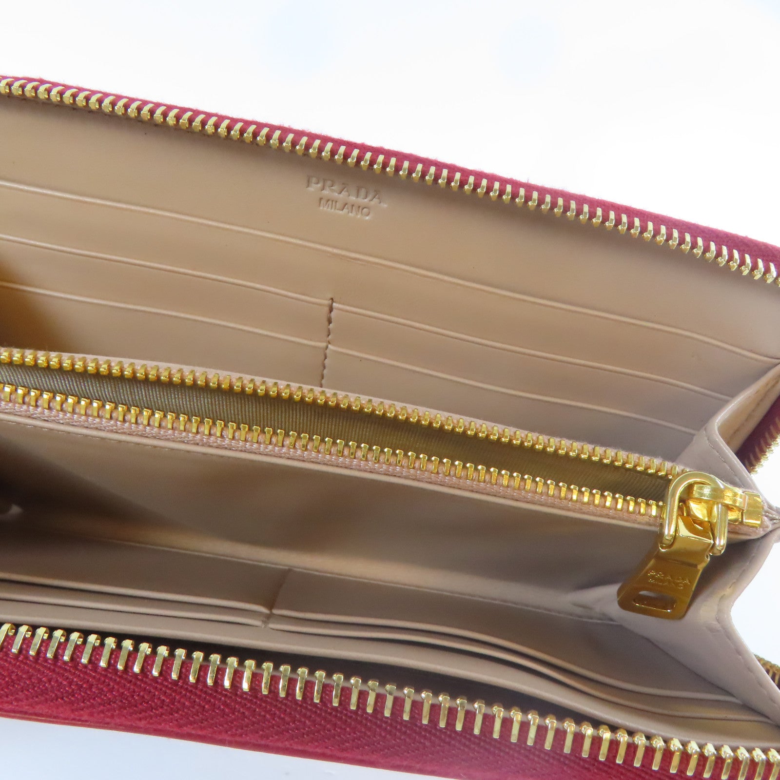 PRADA 【激減優惠】漆皮皮革Zipper Long Wallet金扣長錢包紅色