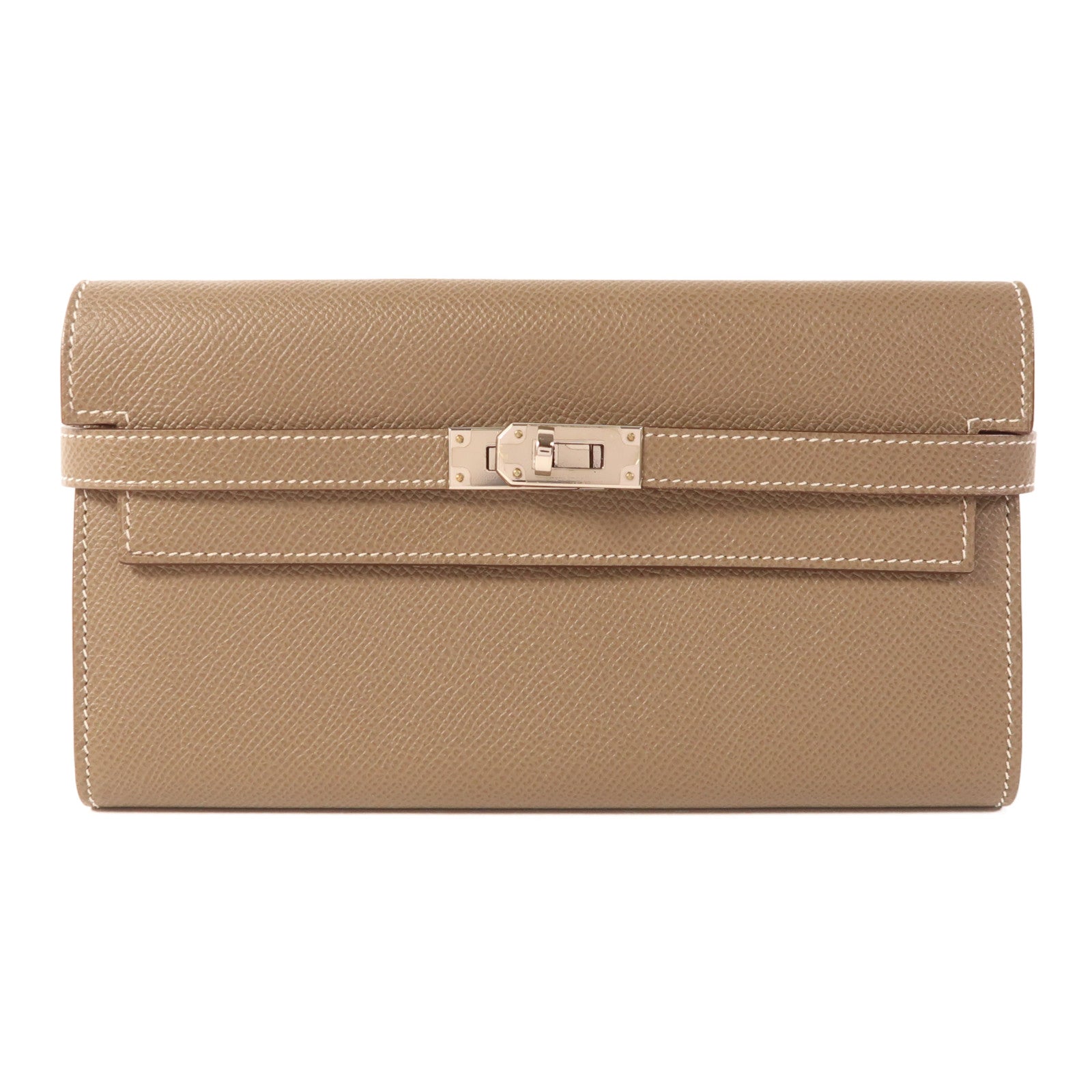 HERMES Epsom皮革Kelly Long Wallet銀扣長錢包Etoupe