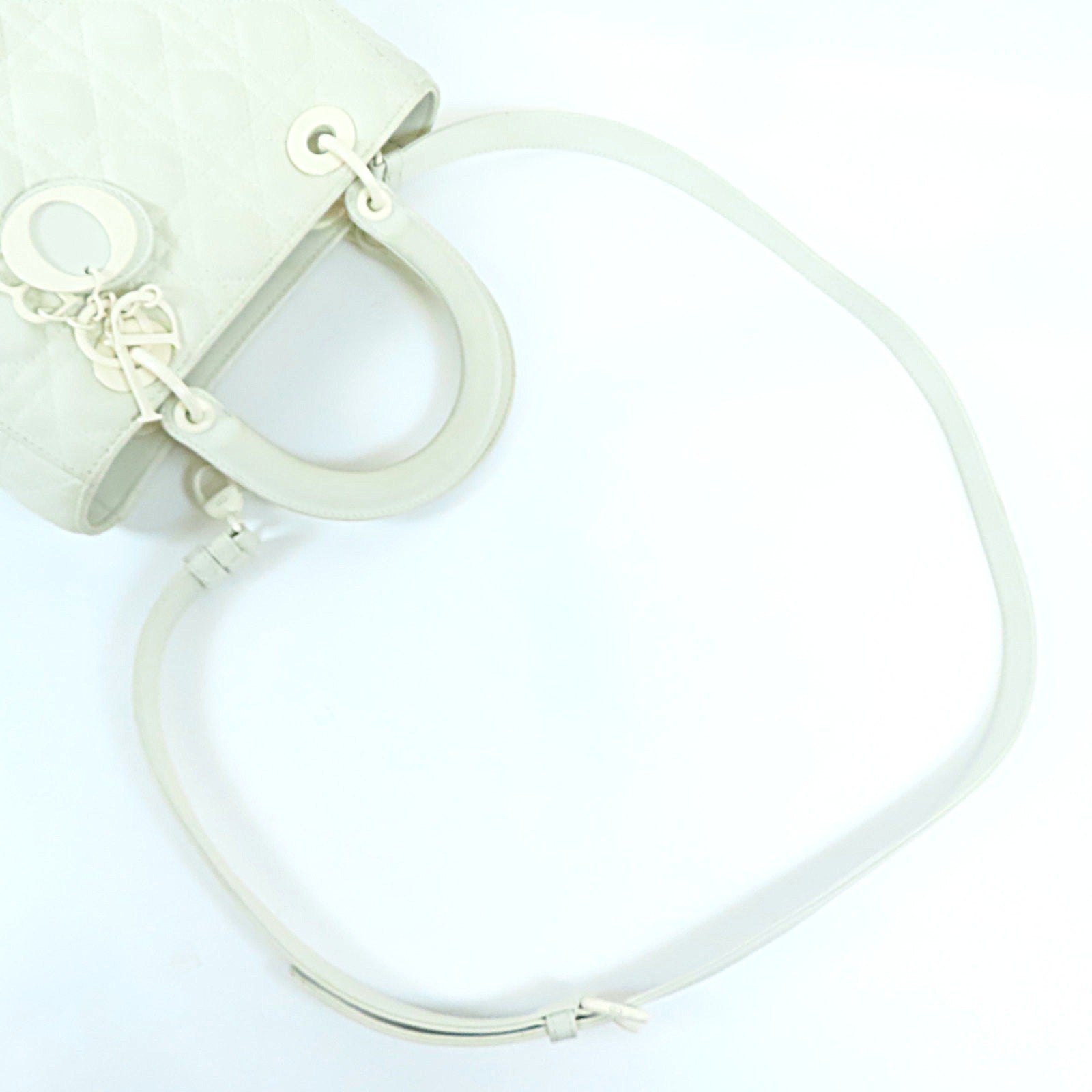 Dior CD Lady Dior 2 Way Shoulder Handbag M0565ILOI Calfskin White