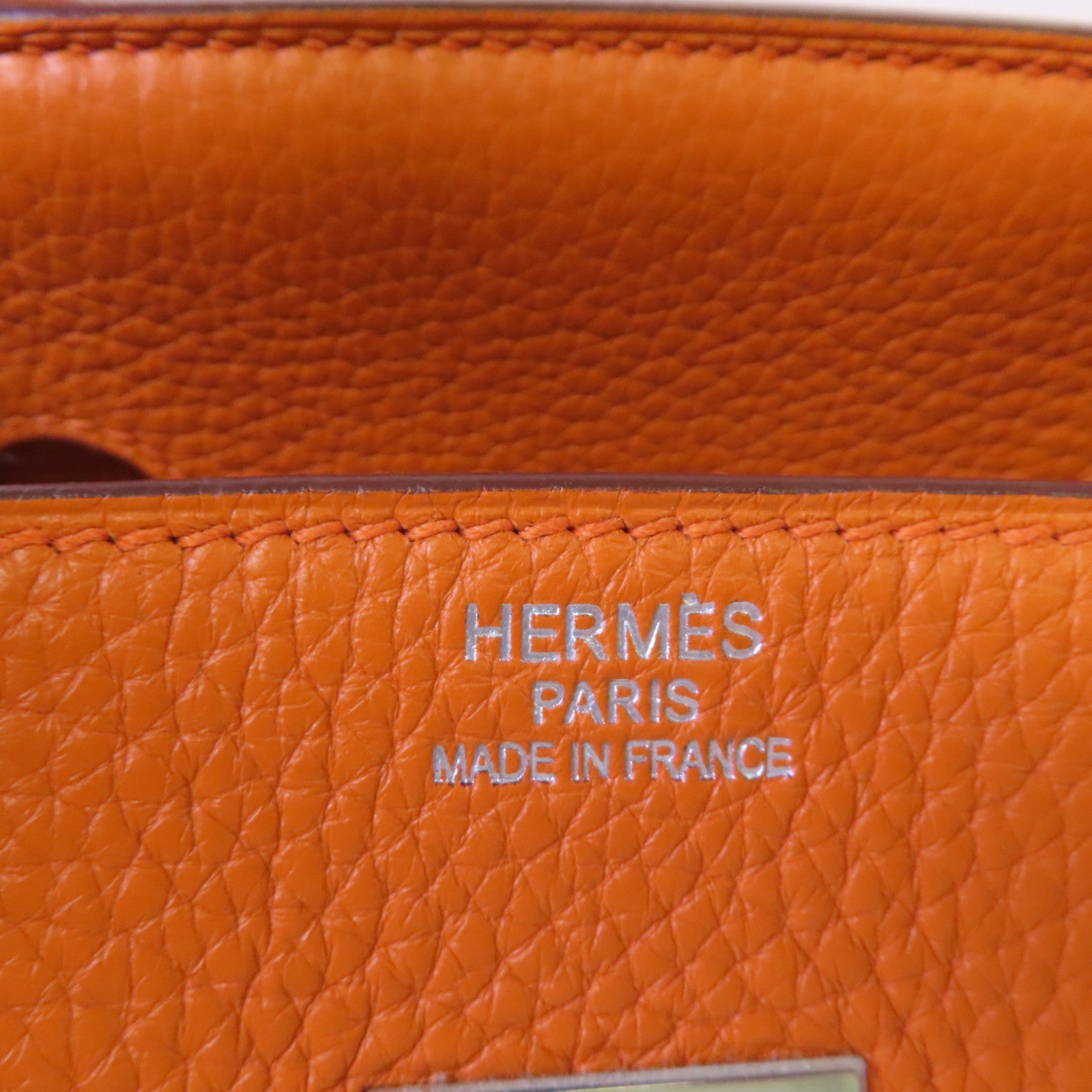 HERMES Clemence皮革Birkin 35 Hand Bag銀扣手挽袋93 Orange橙色