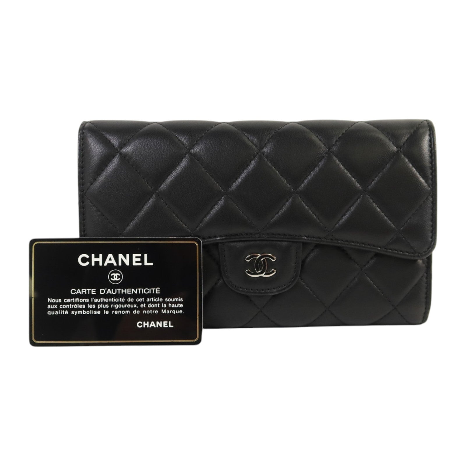 CHANEL 羊皮皮革Long Wallet銀扣長錢包