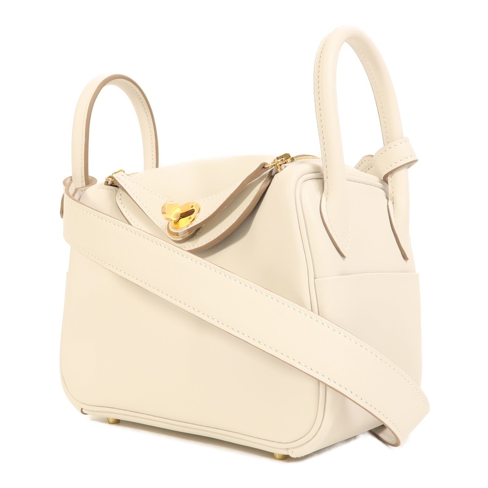 HERMES Swift皮革Mini Lindy金扣手挽肩背兩用袋Gris Meyer/Gris Pale