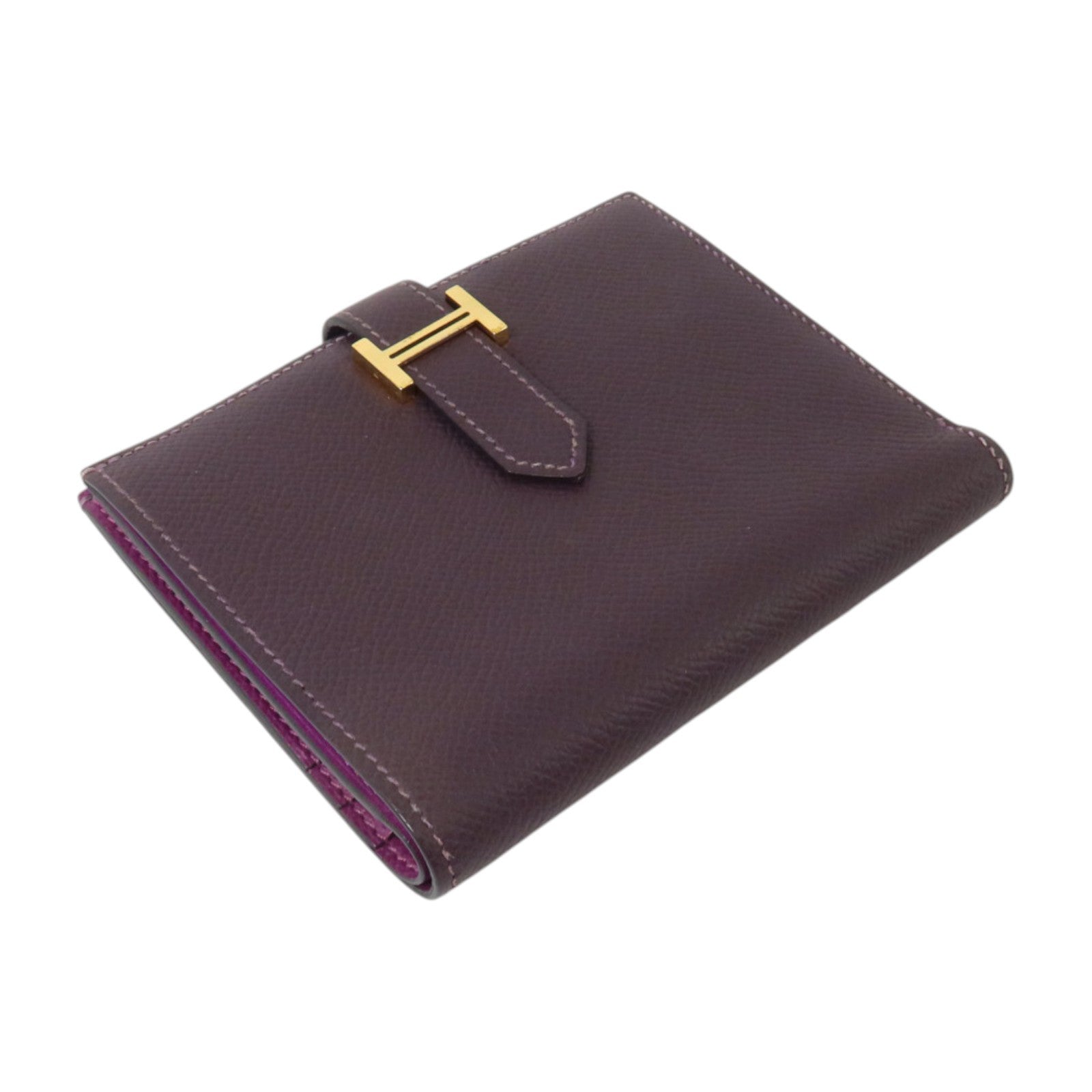 HERMES Epsom皮革Bearn Compact Wallet金扣錢包Raisin/Anemone