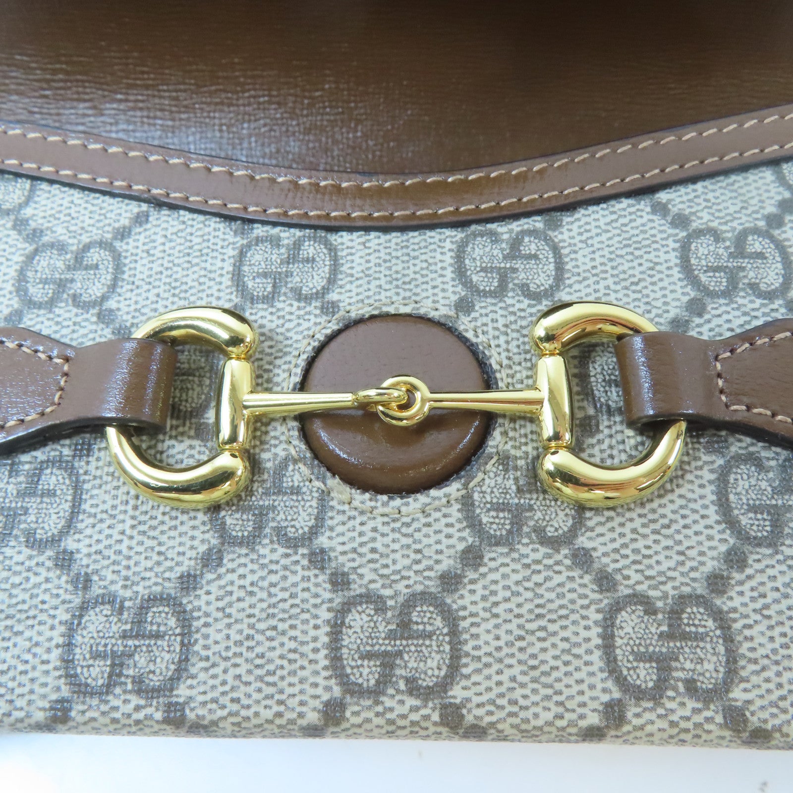 GUCCI 塗層帆布Horsebit 1955 Mini金扣肩背袋啡色