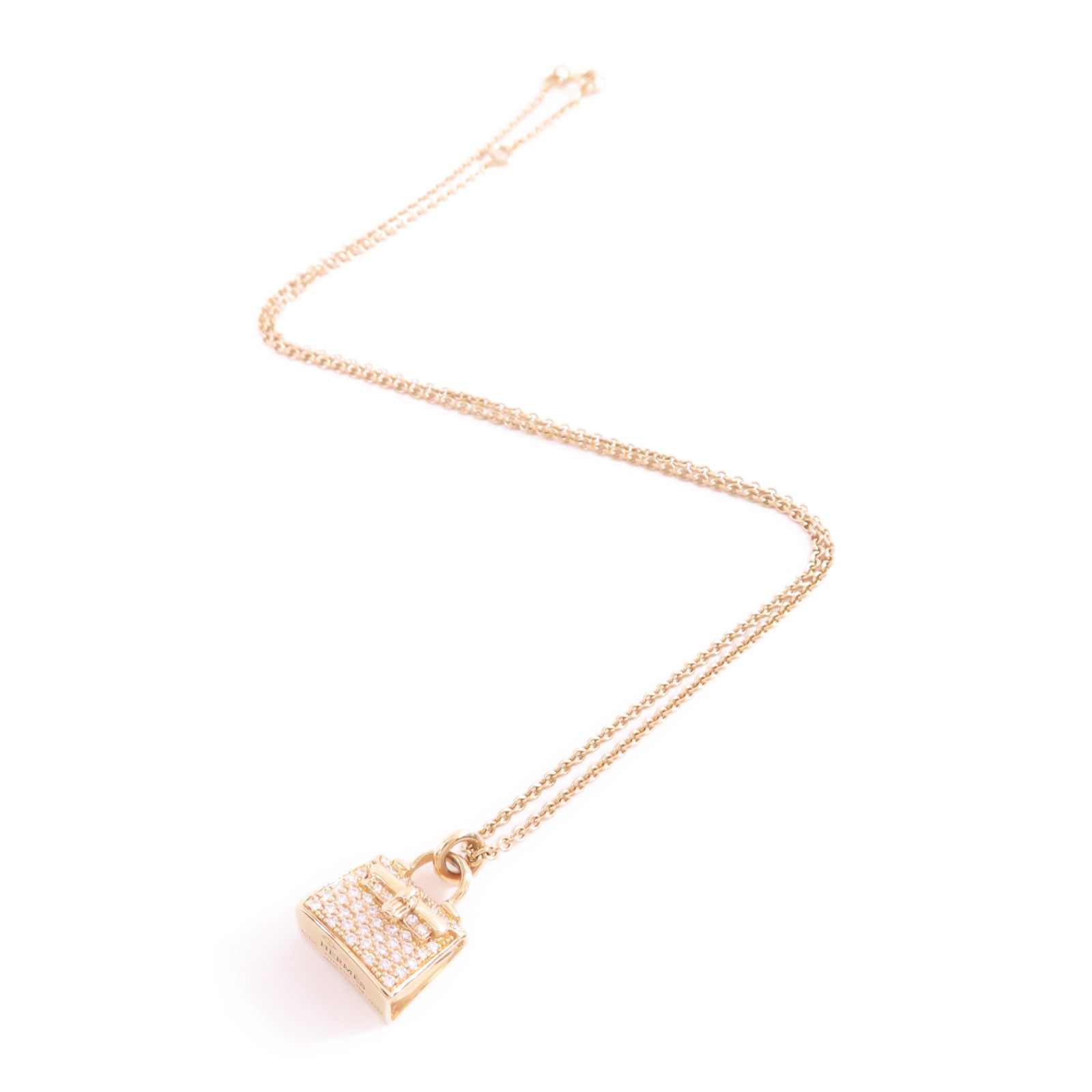 HERMES GHW Diamond Kelly Pendant Necklace 18K Rose Gold