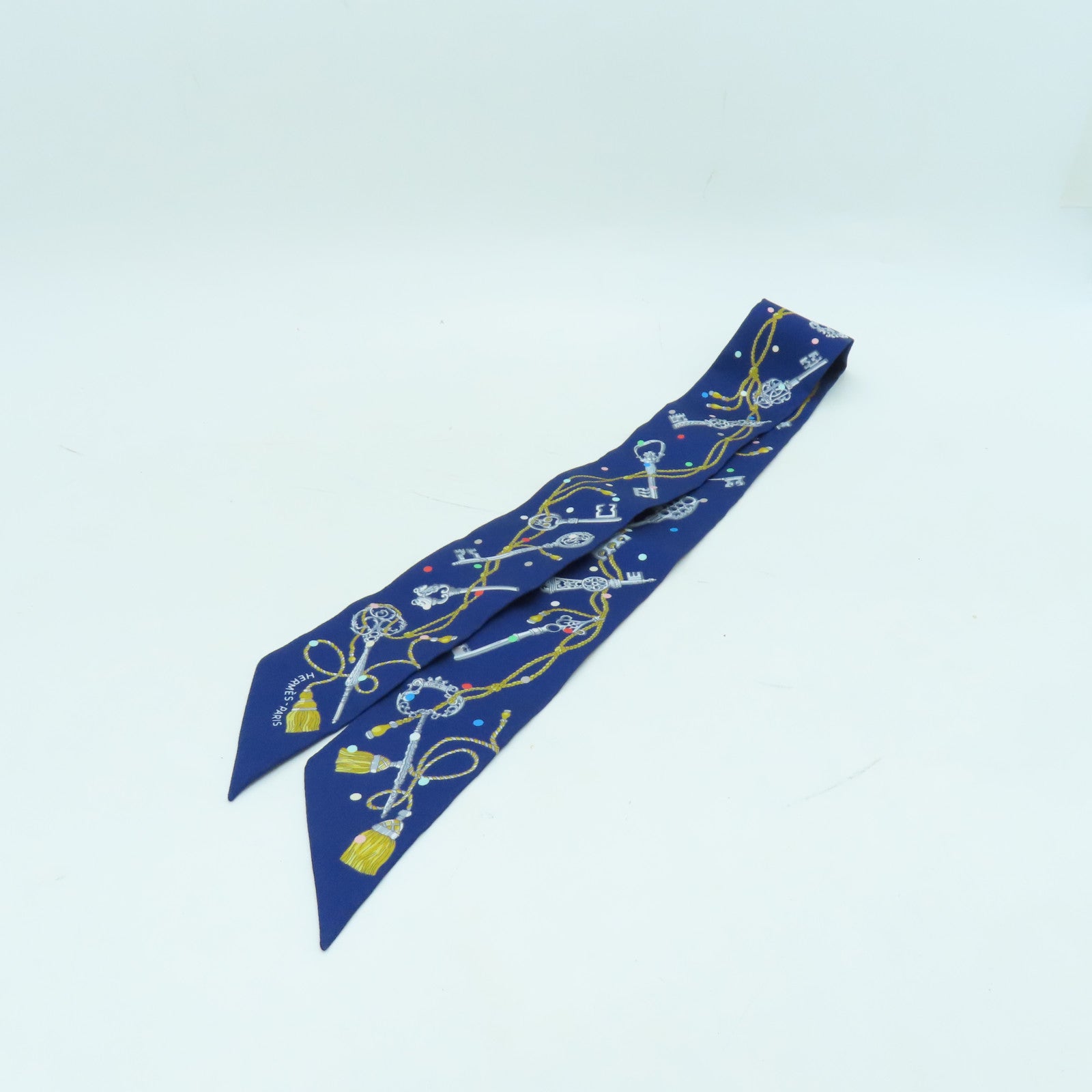 HERMES 【激減優惠】絲質Twilly絲巾藍色