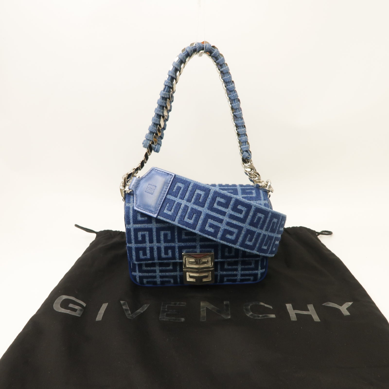 GIVENCHY 牛仔布2 Way Shoulder Bag銀扣手挽肩背兩用袋藍色