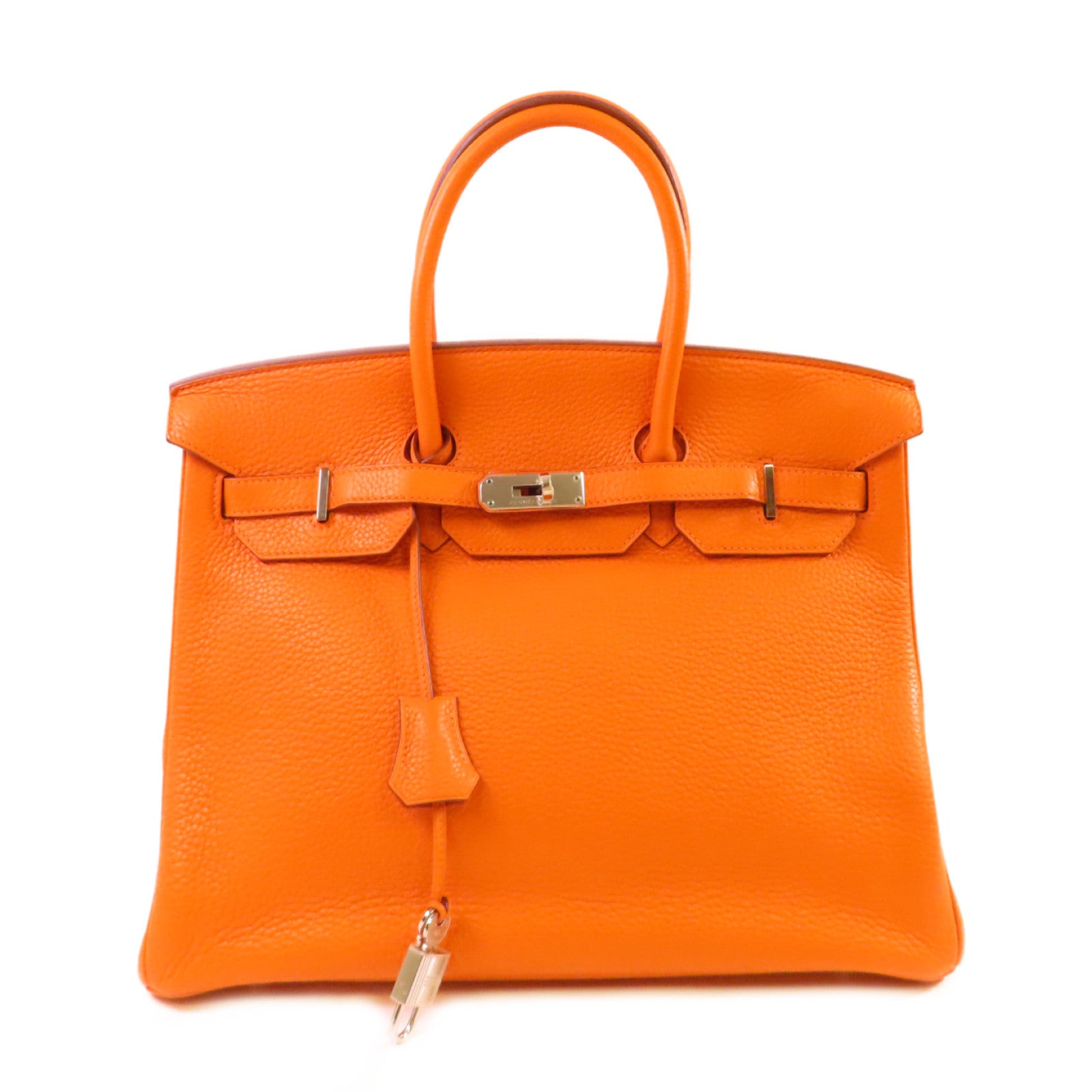 HERMES Clemence皮革Birkin 35 Hand Bag銀扣手挽袋93 Orange橙色