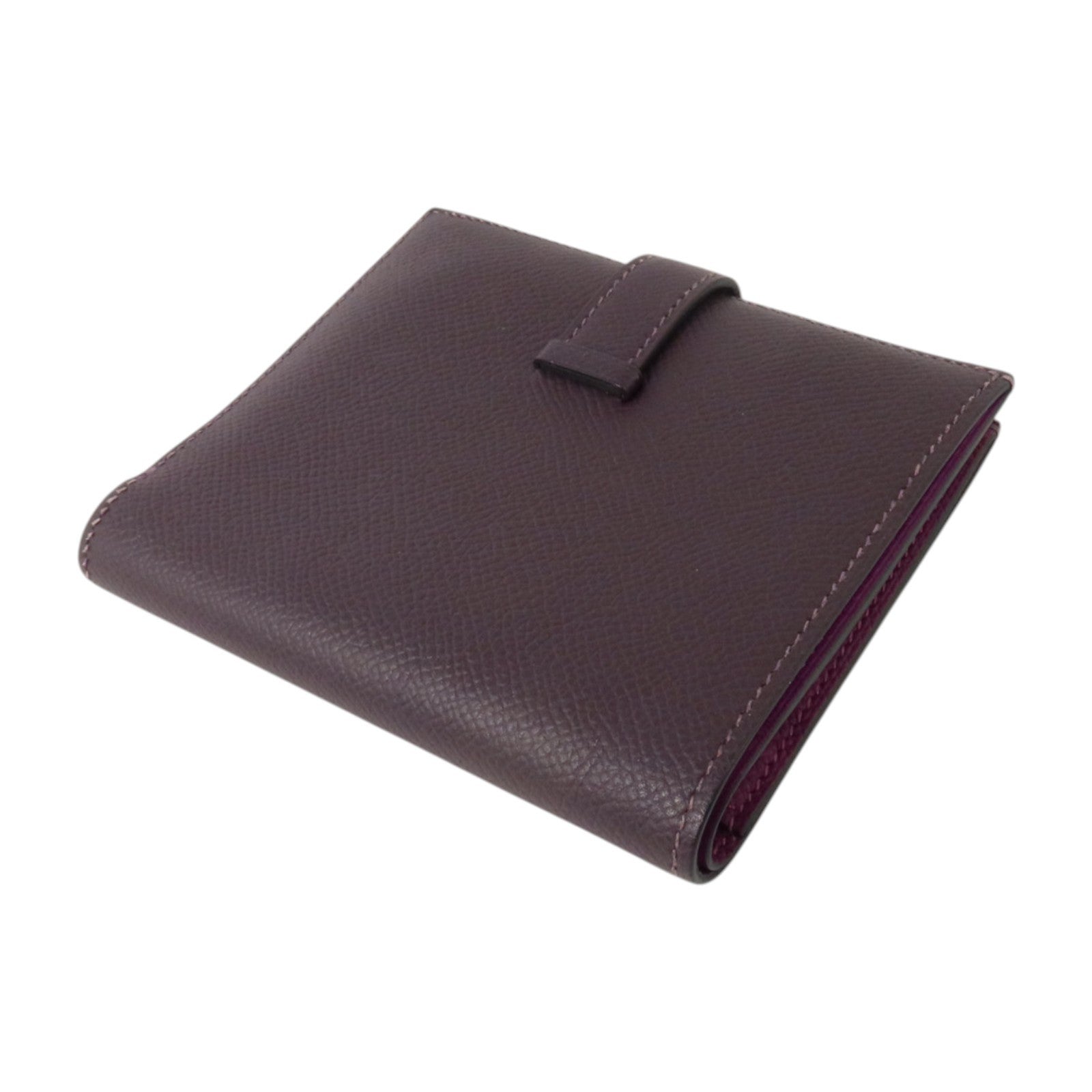 HERMES Epsom皮革Bearn Compact Wallet金扣錢包Raisin/Anemone