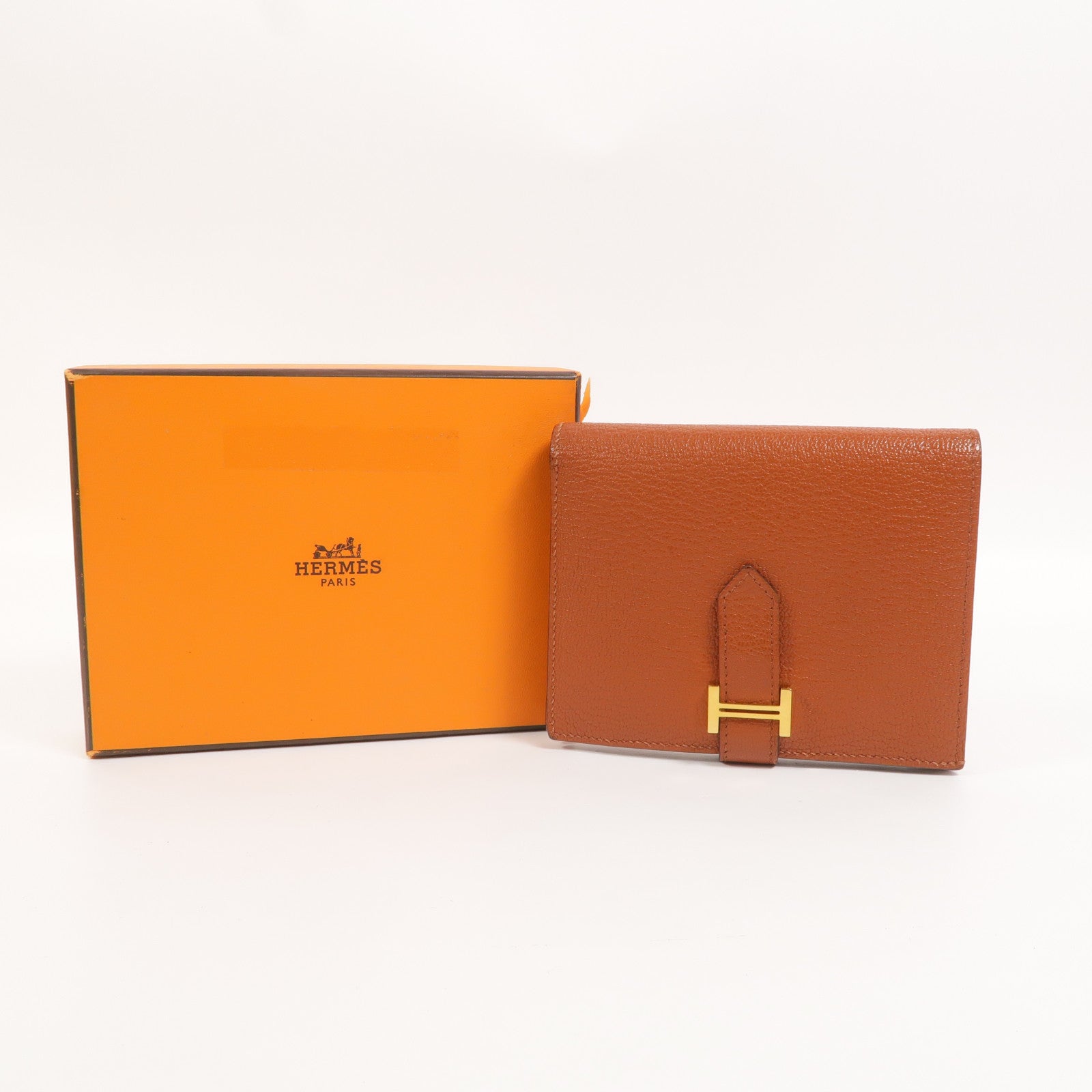 HERMES Chevre皮革Bearn Compact Wallet錢包Cuivre
