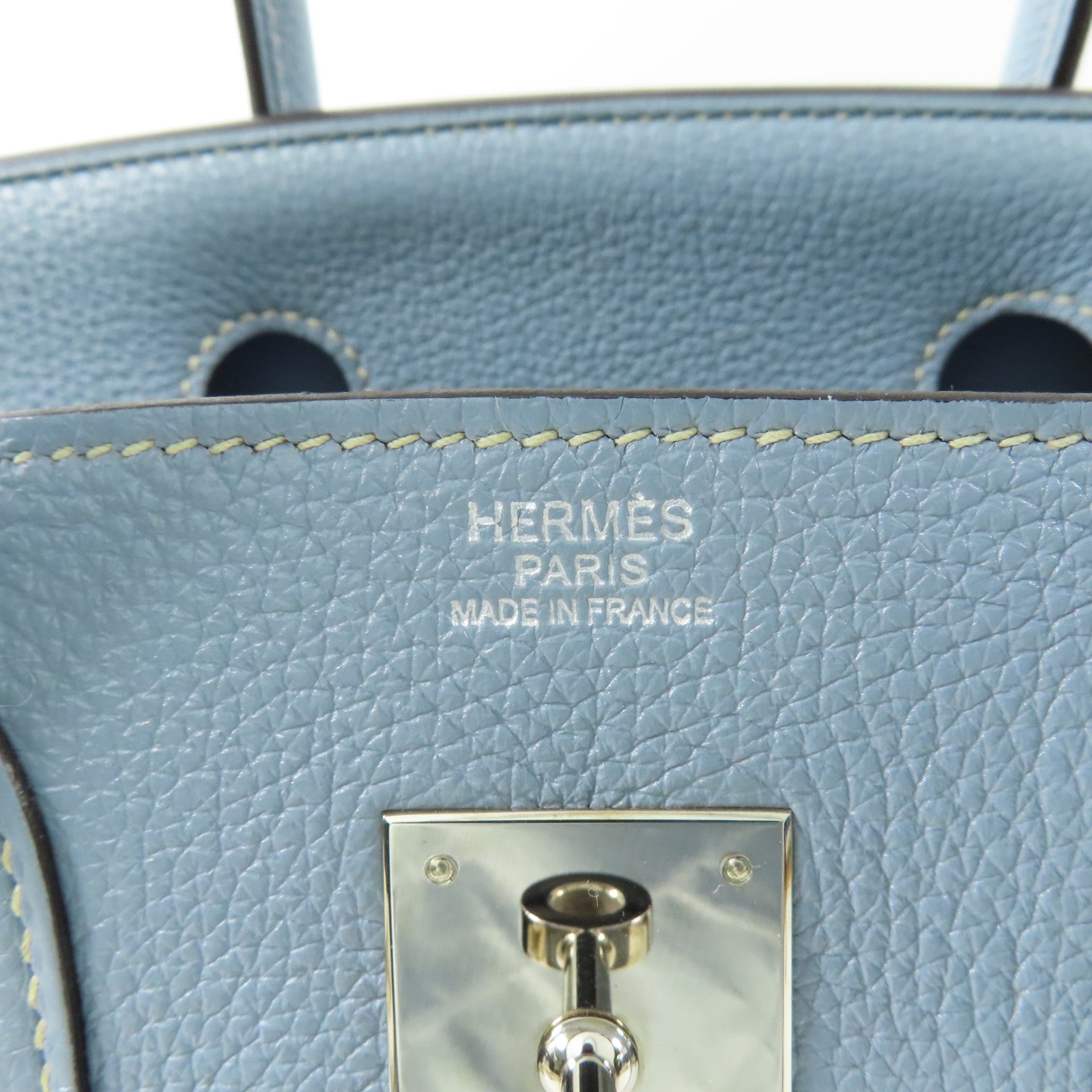 HERMES PHW Birkin 30 Handbag Togo Leather Bleu Lin