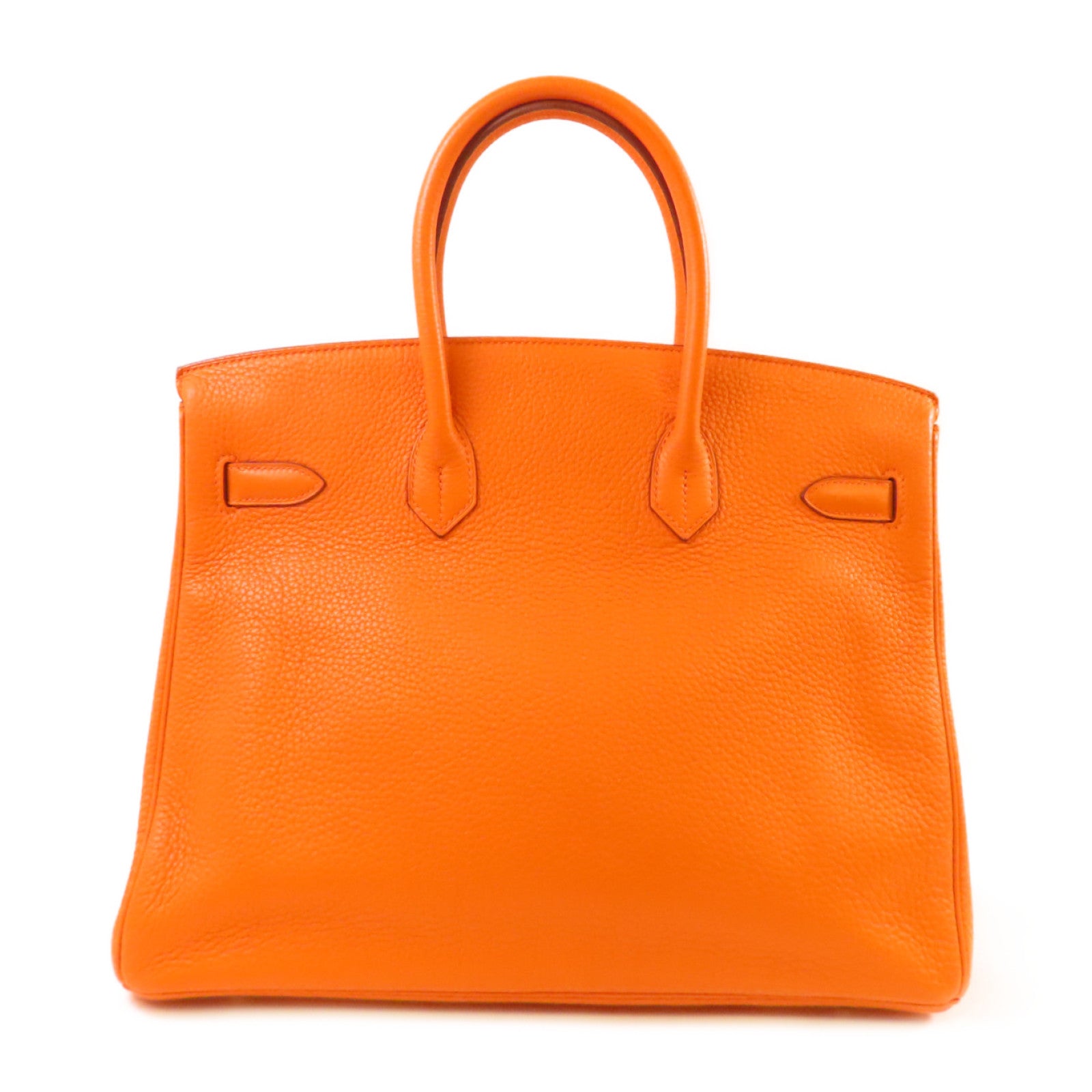HERMES Clemence皮革Birkin 35 Hand Bag銀扣手挽袋93 Orange橙色