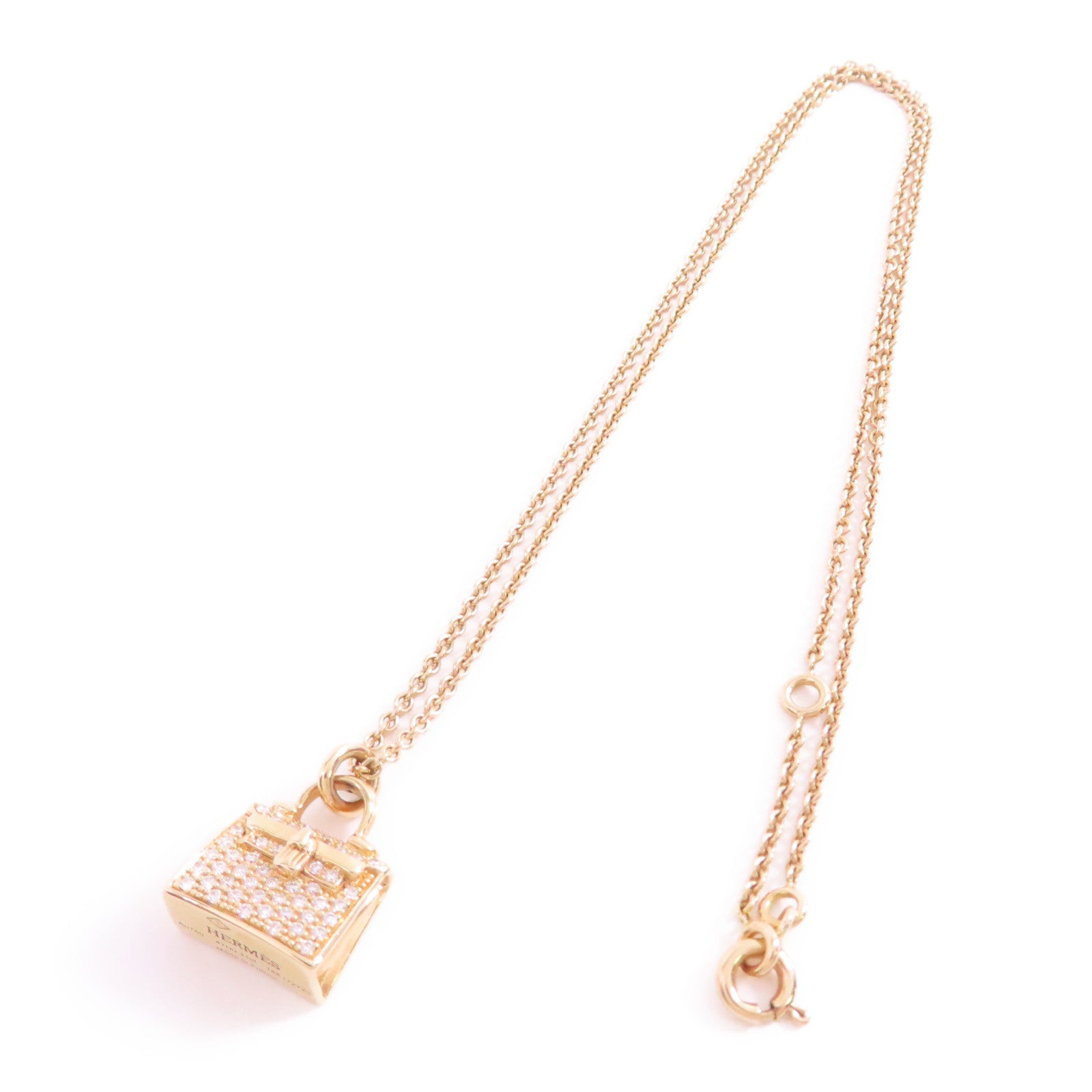 HERMES GHW Diamond Kelly Pendant Necklace 18K Rose Gold