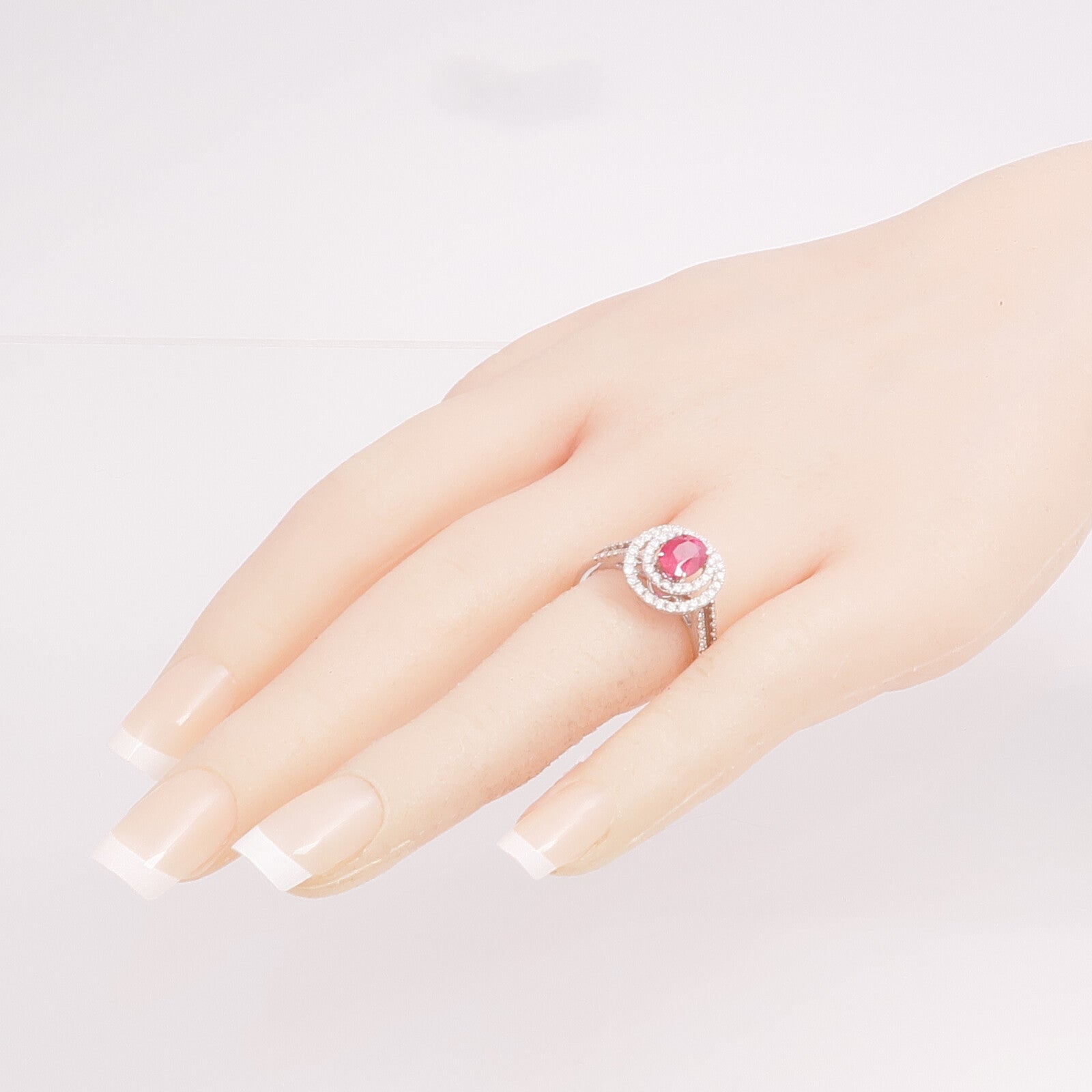 JEWELRY 18K白金Ruby Diamond Ring紅寶石/鑽石戒指US#7.75