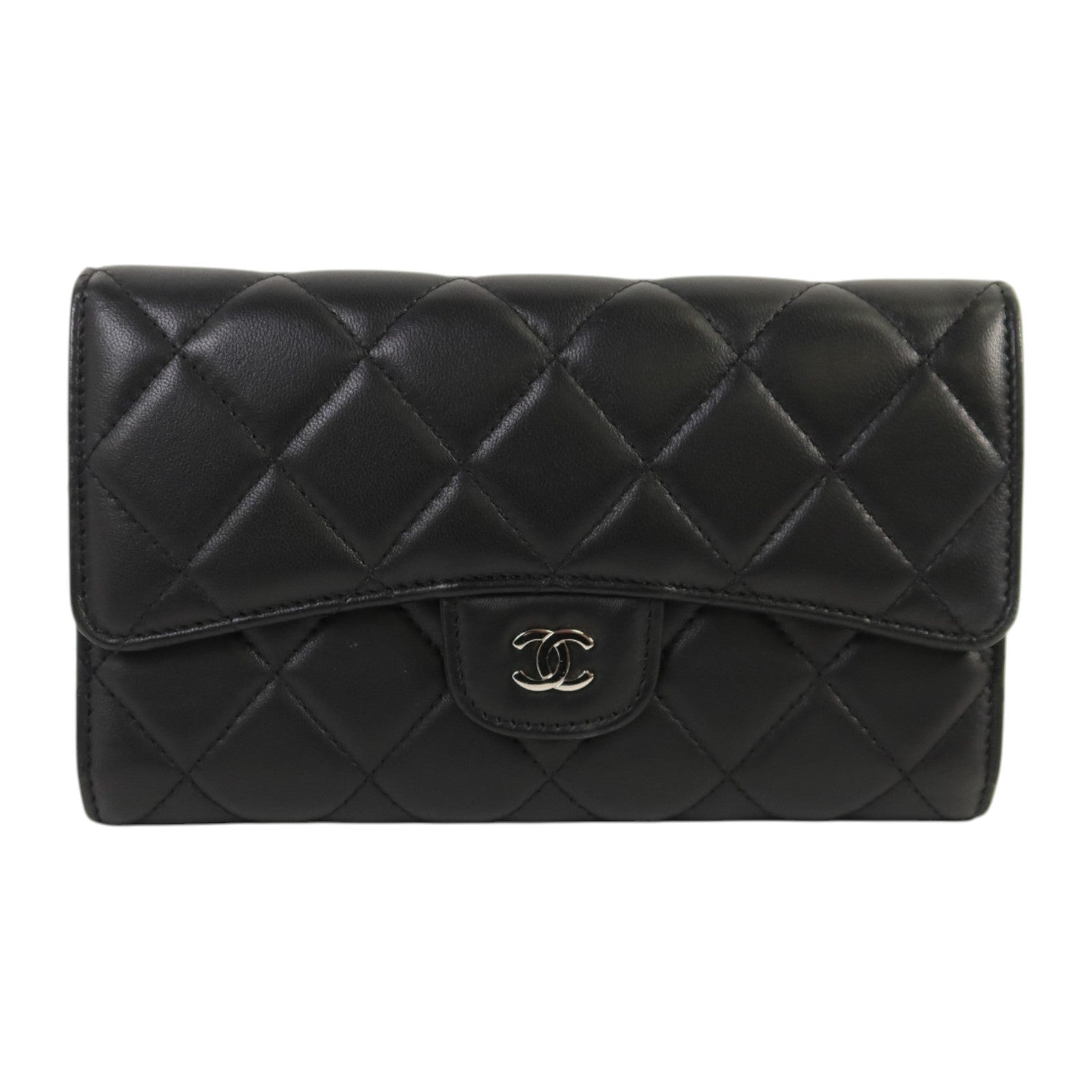 CHANEL 羊皮皮革Long Wallet銀扣長錢包