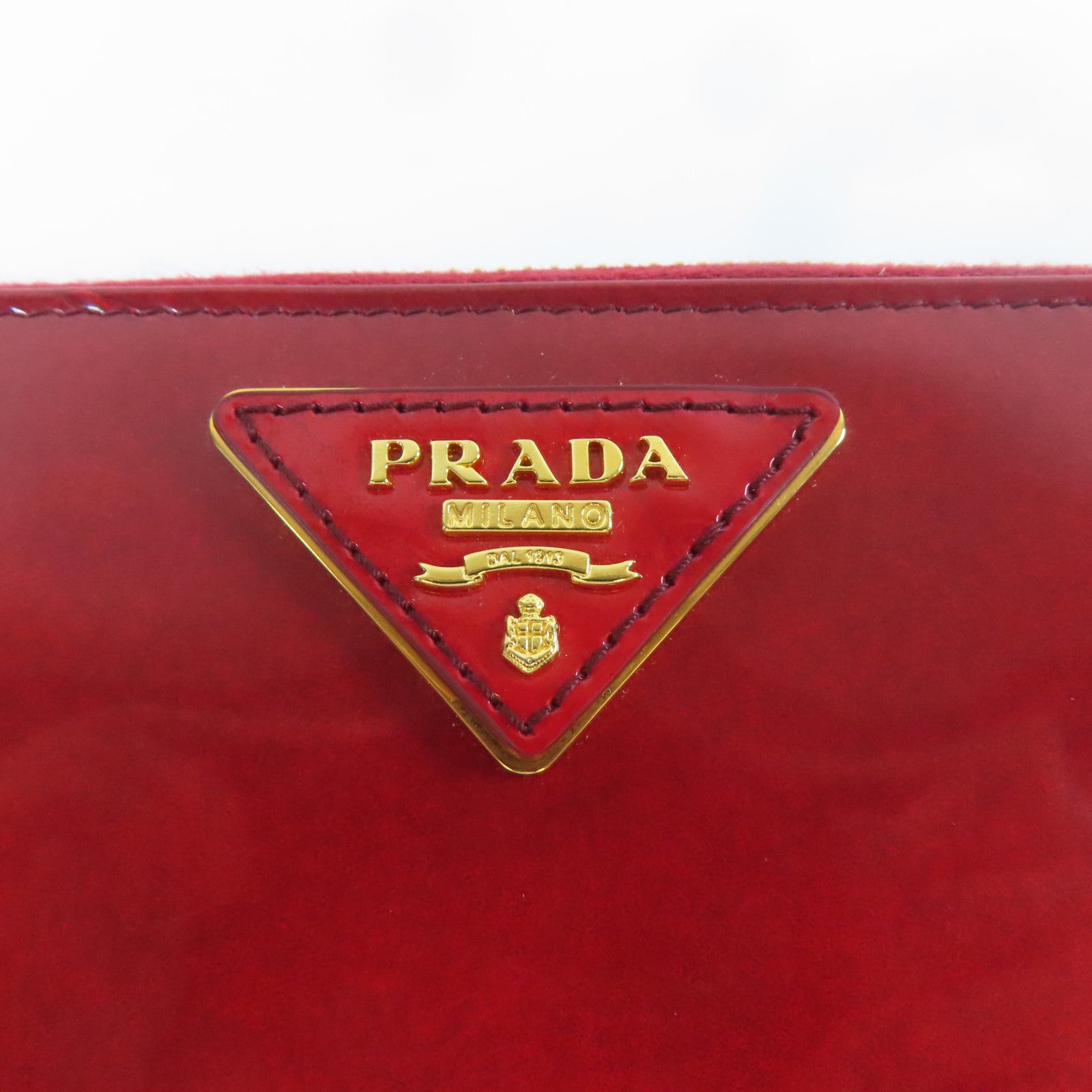 PRADA 【激減優惠】漆皮皮革Zipper Long Wallet金扣長錢包紅色