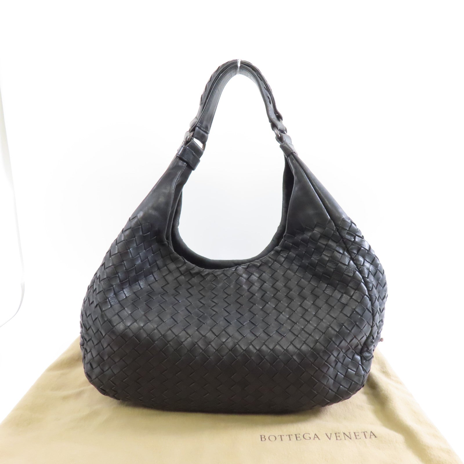 BOTTEGA VENETA 織紋皮革Campana Shoulder Bag銀扣肩背袋黑色