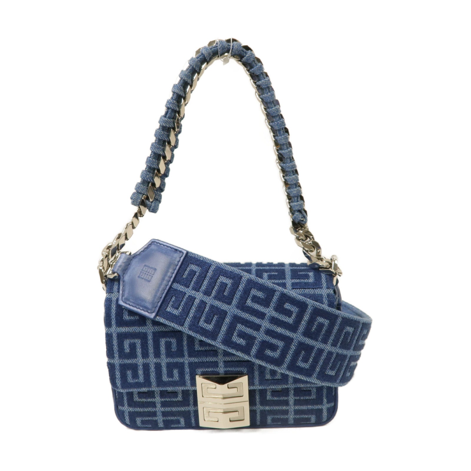 GIVENCHY 牛仔布2 Way Shoulder Bag銀扣手挽肩背兩用袋藍色