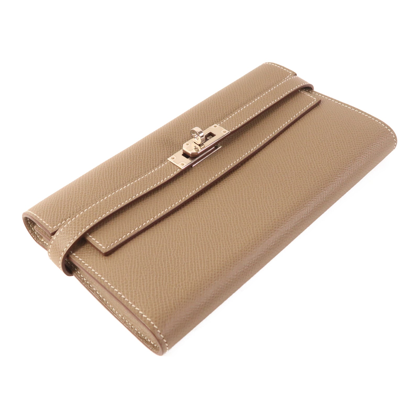 HERMES Epsom皮革Kelly Long Wallet銀扣長錢包Etoupe