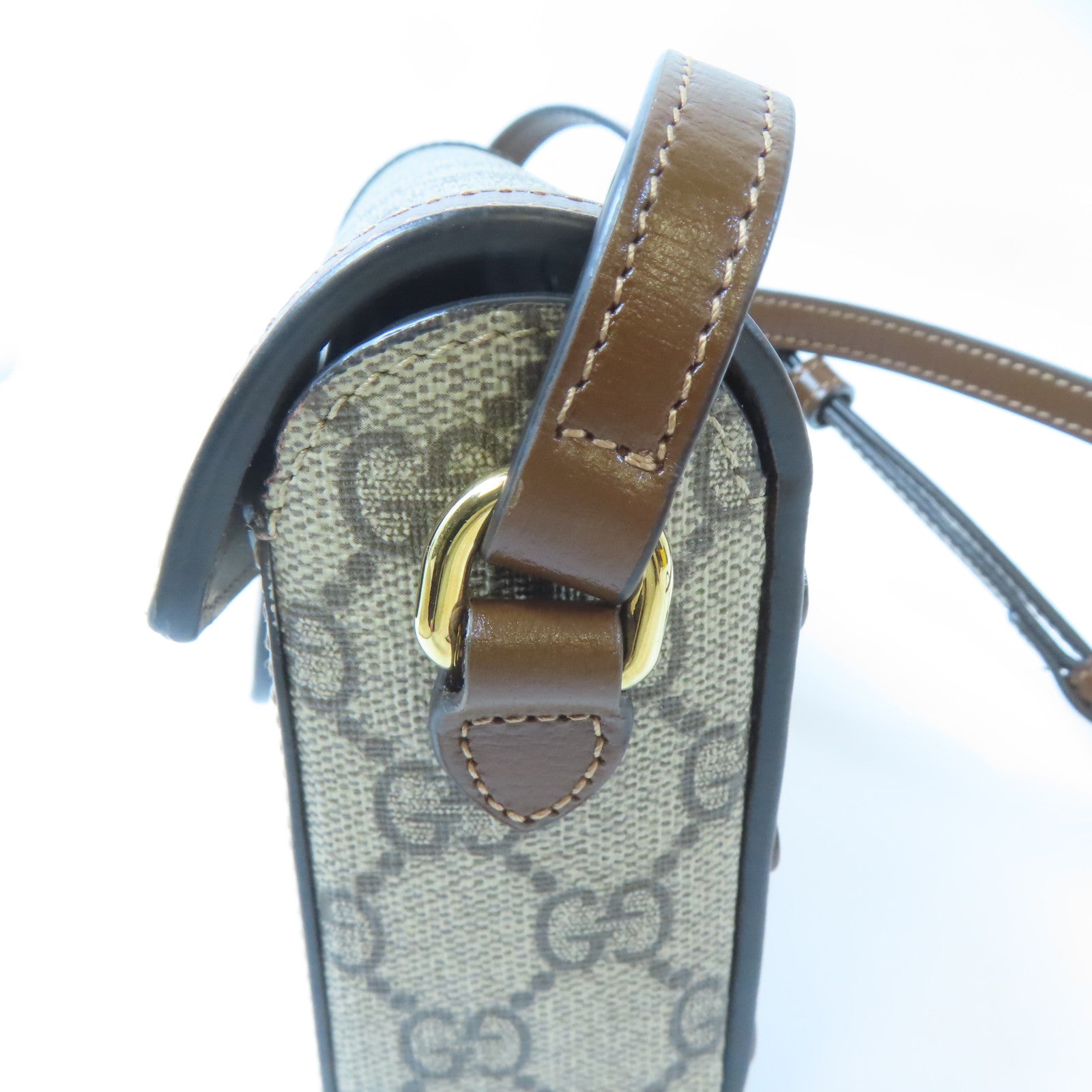 GUCCI 塗層帆布Horsebit 1955 Mini金扣肩背袋啡色