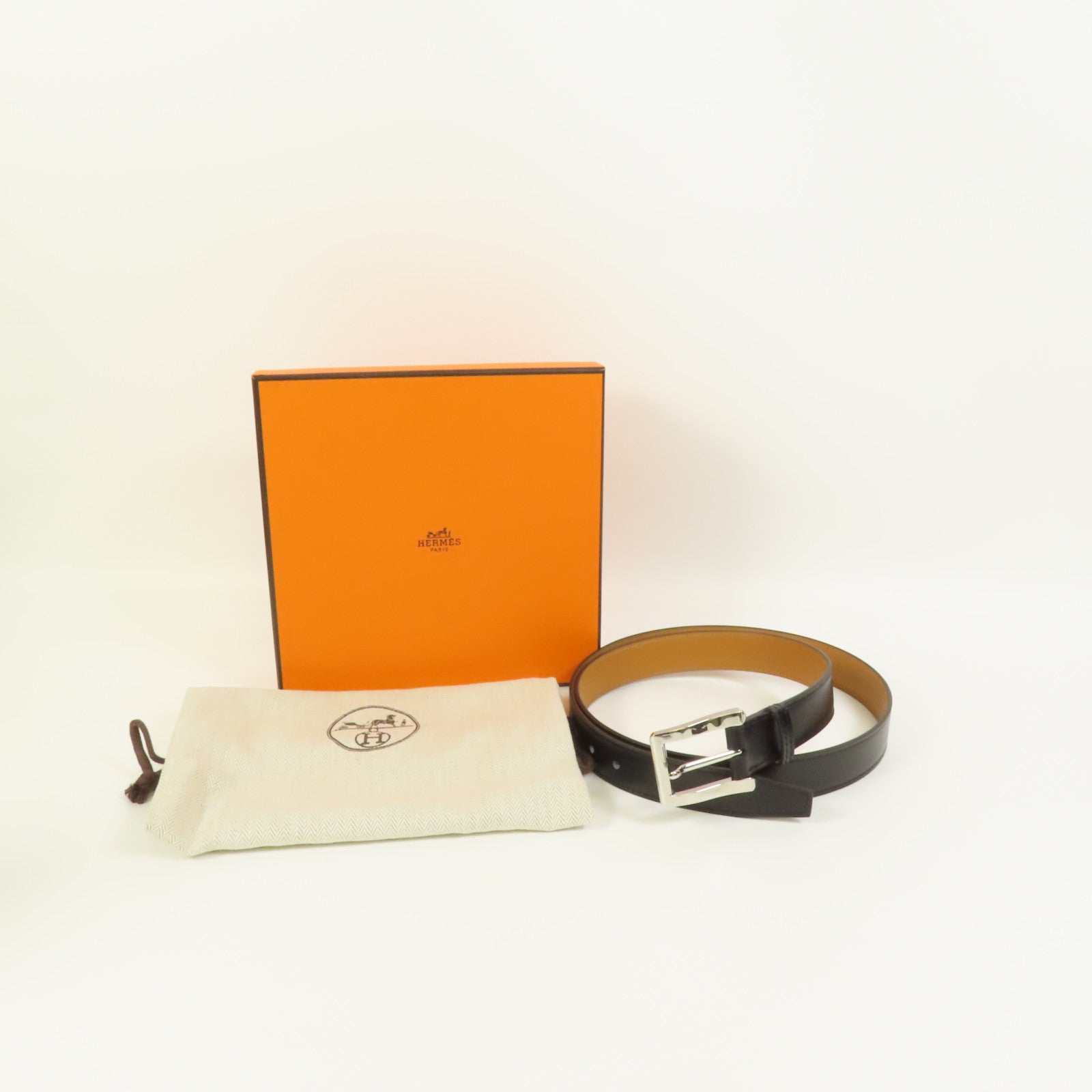 HERMES 【激減優惠】皮革Belt 95cm銀扣皮帶