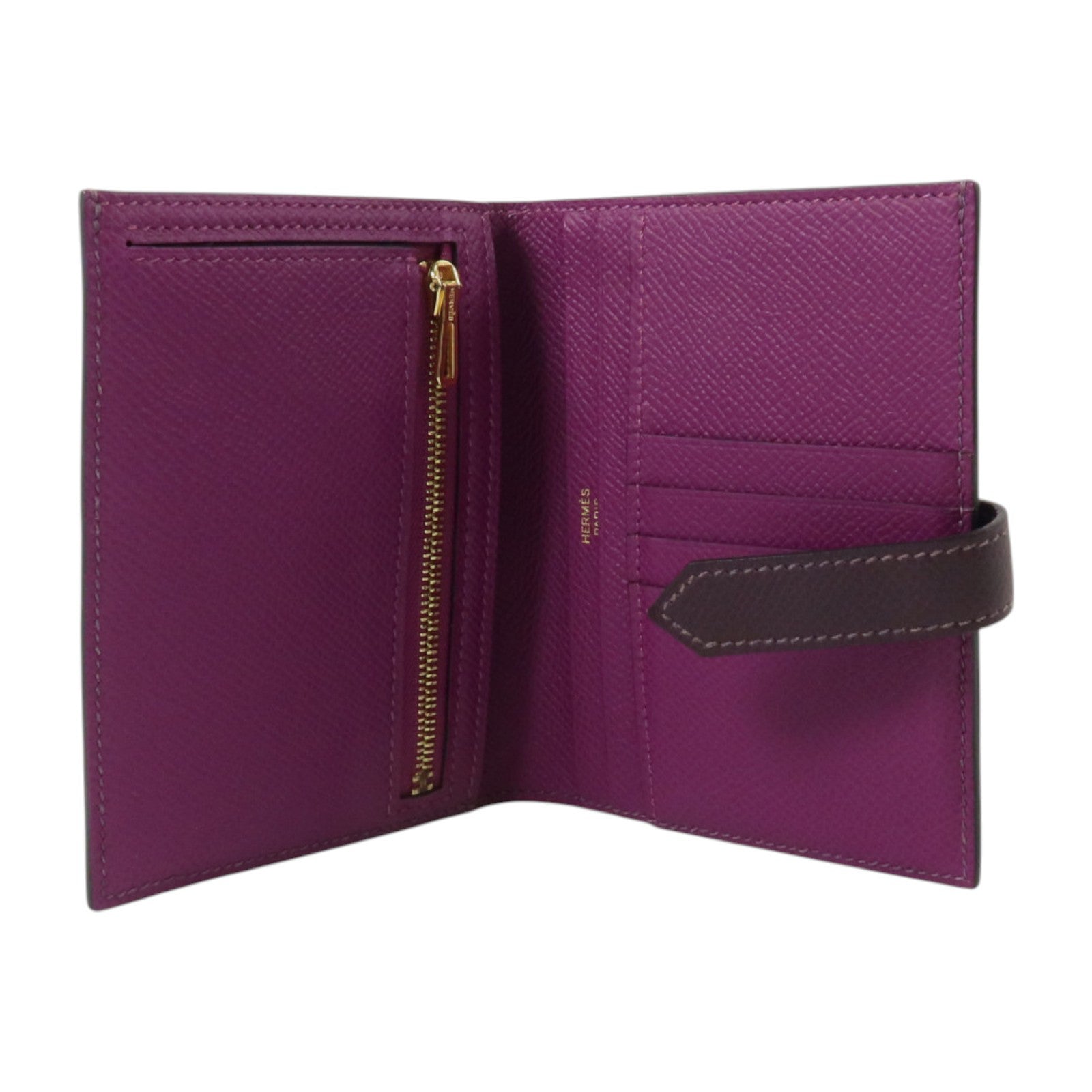 HERMES Epsom皮革Bearn Compact Wallet金扣錢包Raisin/Anemone