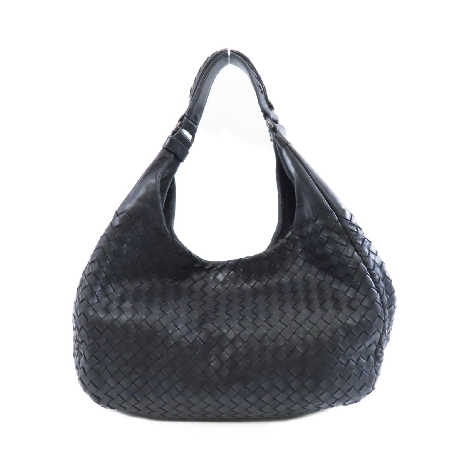 BOTTEGA VENETA 織紋皮革Campana Shoulder Bag銀扣肩背袋黑色